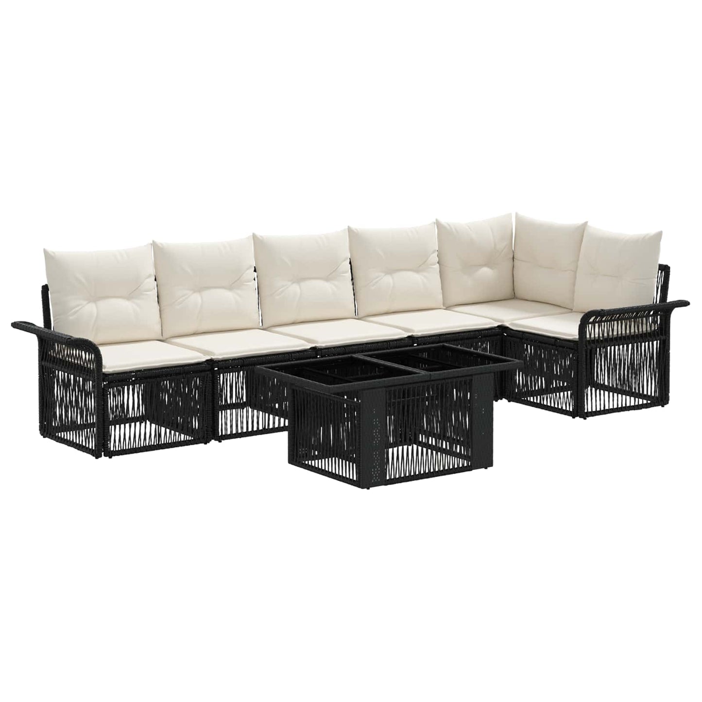 Gartensofa-set 7 stk. Schwarz und Cremeweiß Poly-Rattan
