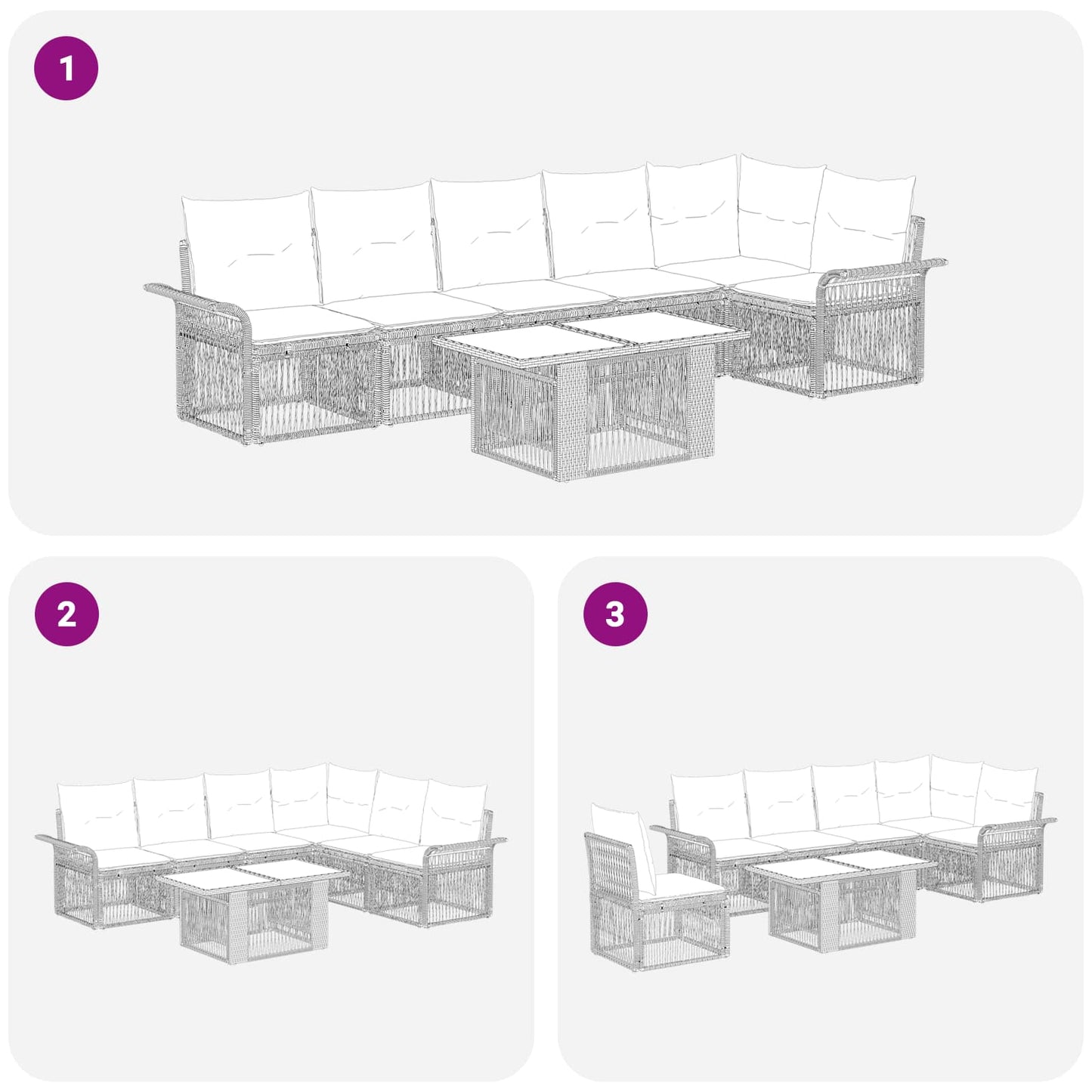 Gartensofa-set 7 stk. Schwarz und Cremeweiß Poly-Rattan