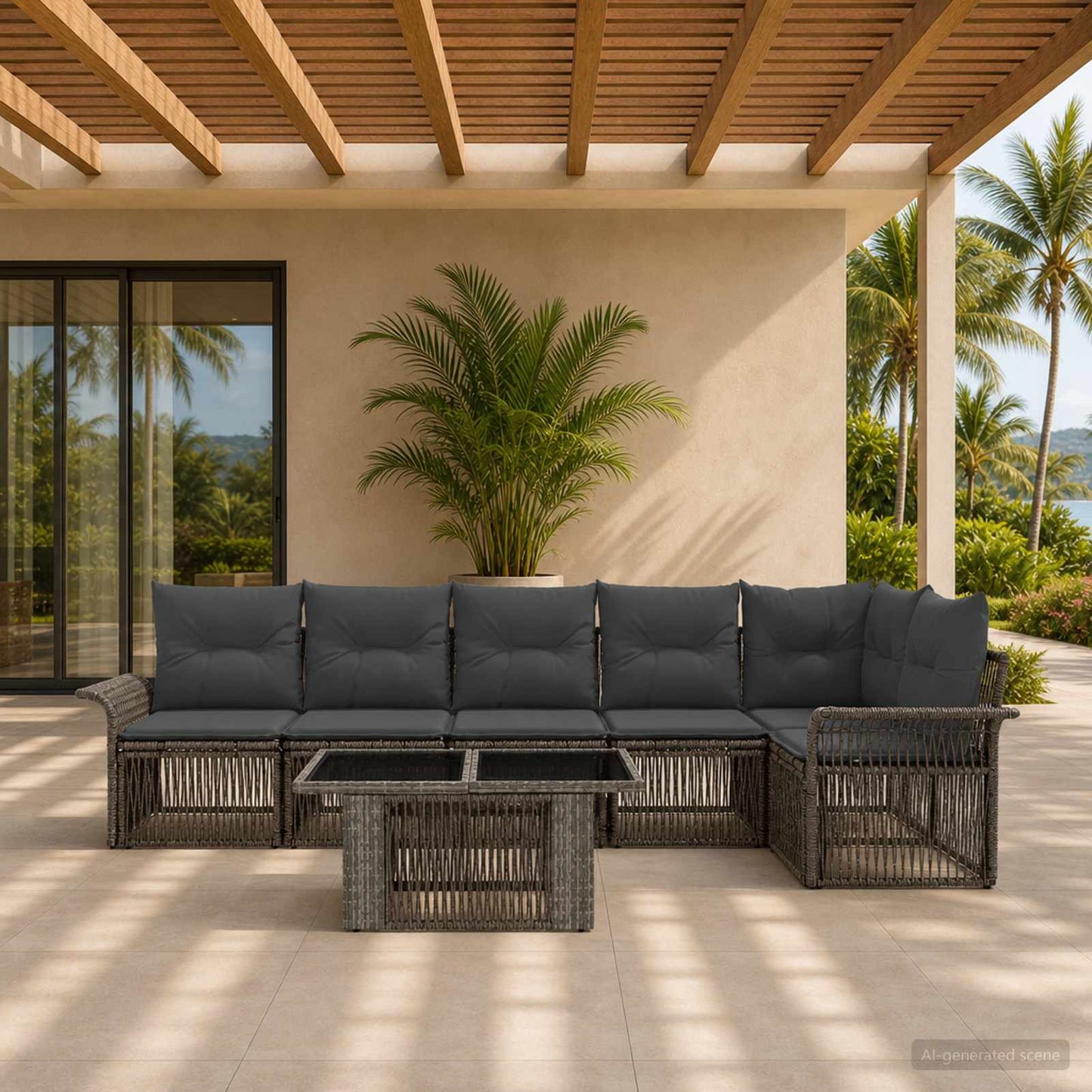 Gartensofa-set 7 stk. Grau und Dunkelgrau Poly-Rattan