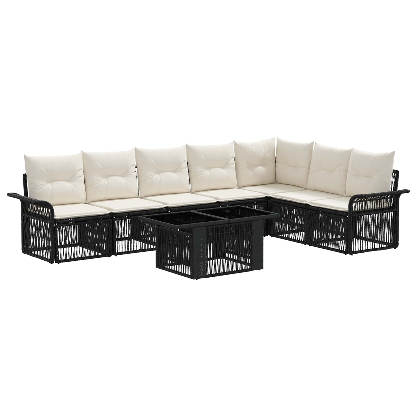 Gartensofa-set 8 stk. Schwarz und Cremeweiß Poly-Rattan