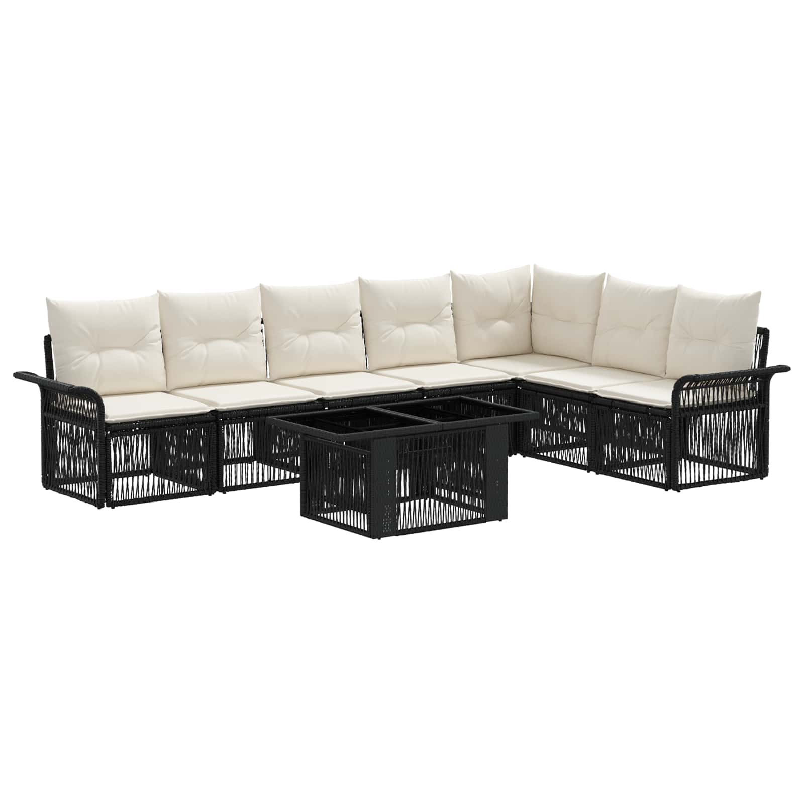 Gartensofa-set 8 stk. Schwarz und Cremeweiß Poly-Rattan