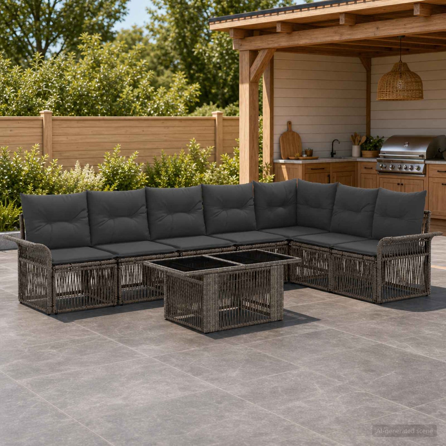 Gartensofa-set 8 stk. Grau und Dunkelgrau Poly-Rattan