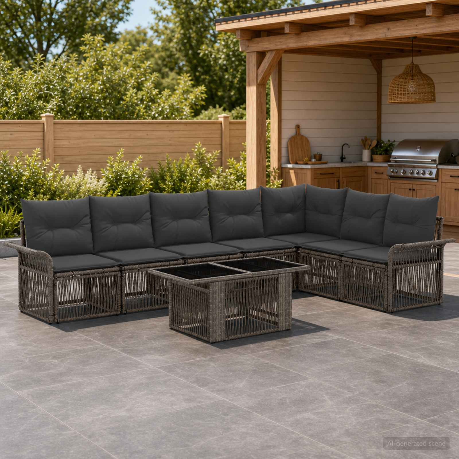 Gartensofa-set 8 stk. Grau und Dunkelgrau Poly-Rattan