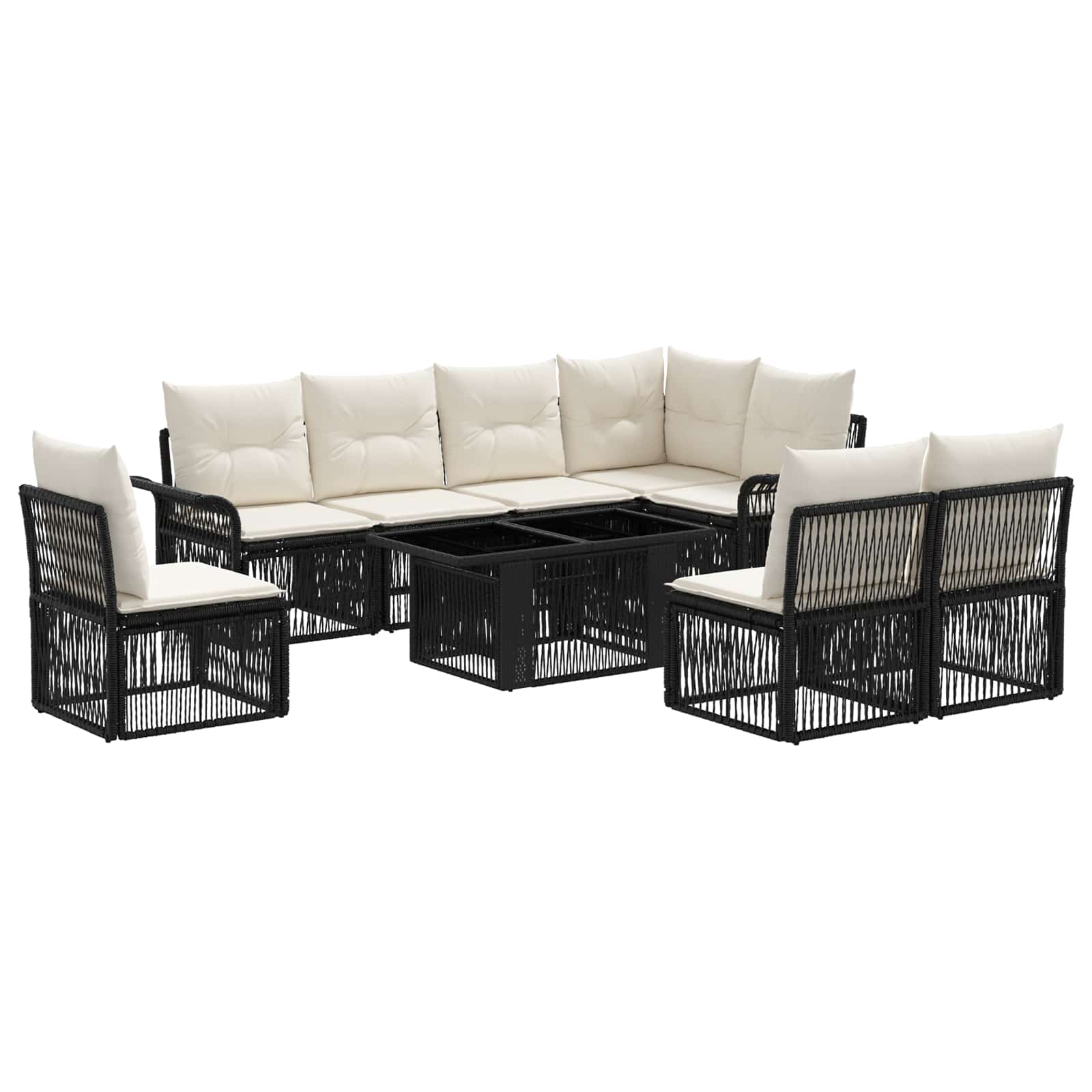 Gartensofa-set 9 stk. Schwarz und Cremeweiß Poly-Rattan