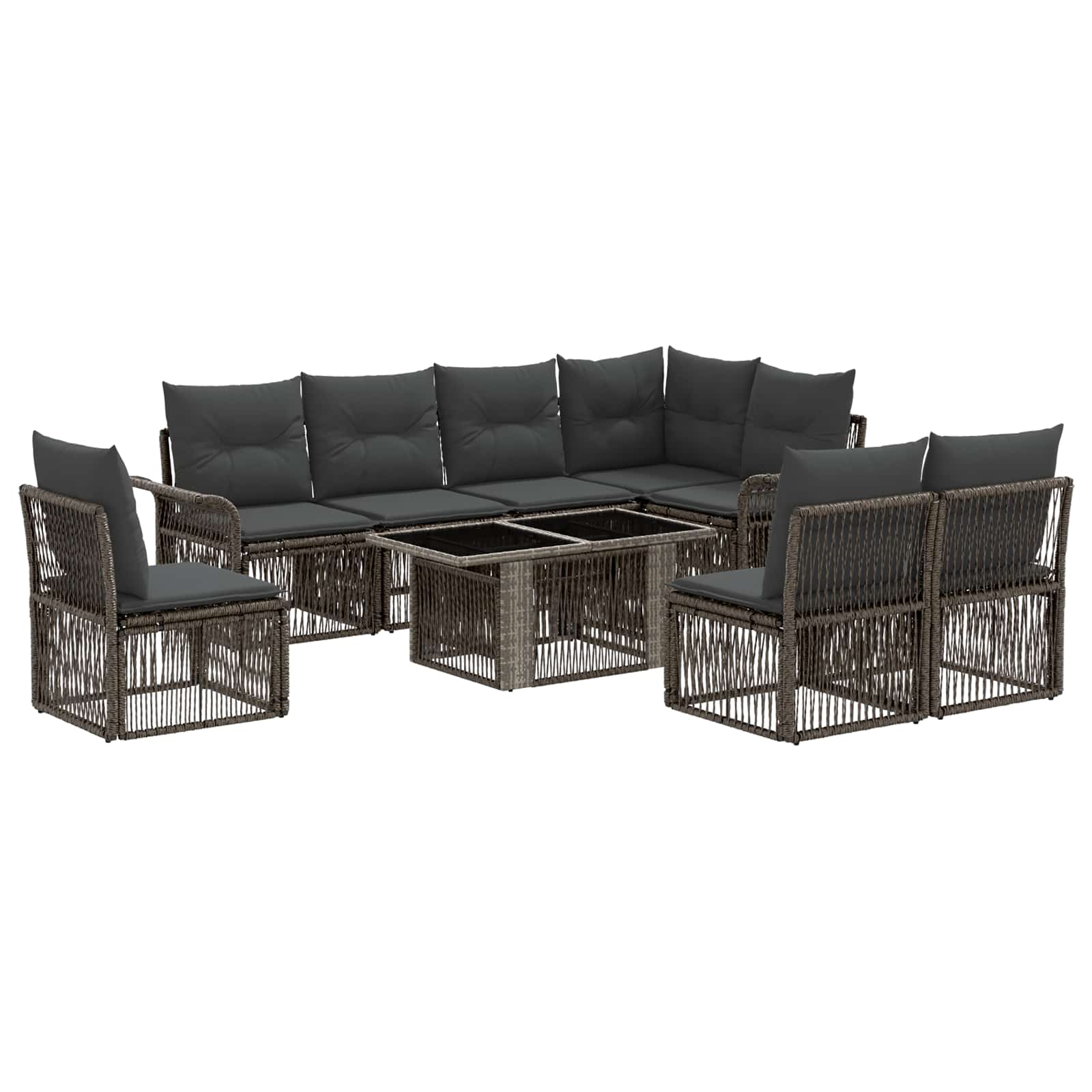 Gartensofa-set 9 stk. Grau und Dunkelgrau Poly-Rattan