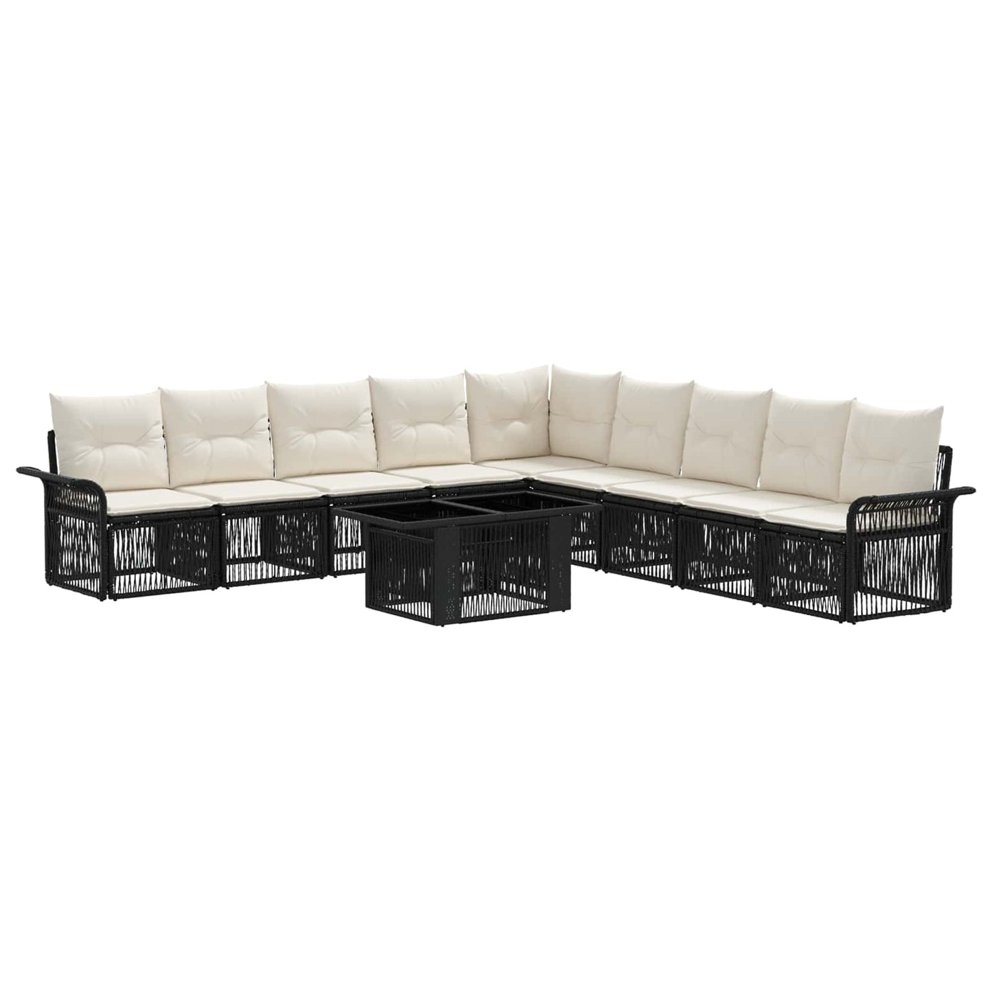 Gartensofa-set 10 stk. Schwarz und Cremeweiß Poly-Rattan