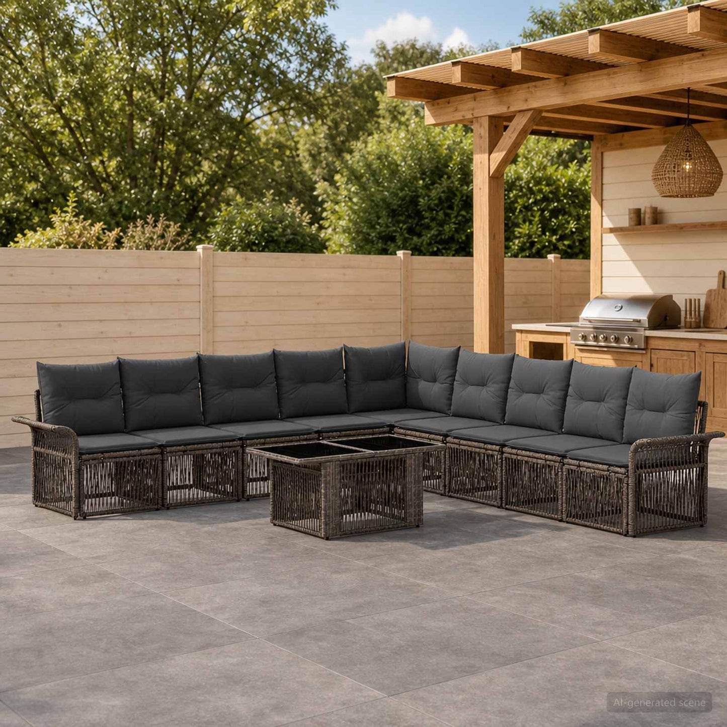 Gartensofa-set 10 stk. Grau und Dunkelgrau Poly-Rattan