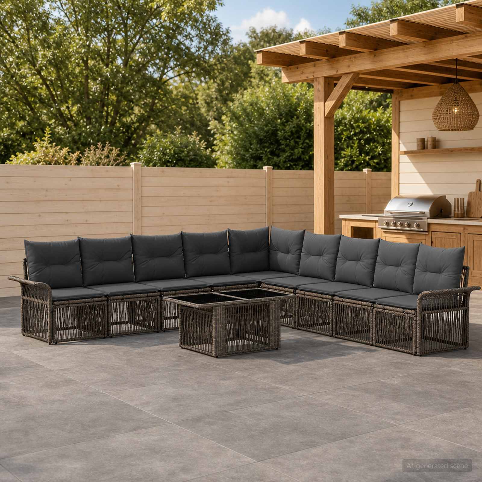 Gartensofa-set 10 stk. Grau und Dunkelgrau Poly-Rattan
