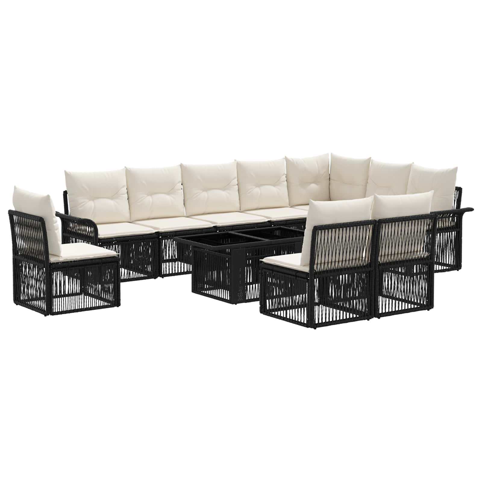Gartensofa-set 11 stk. Schwarz und Cremeweiß Poly-Rattan