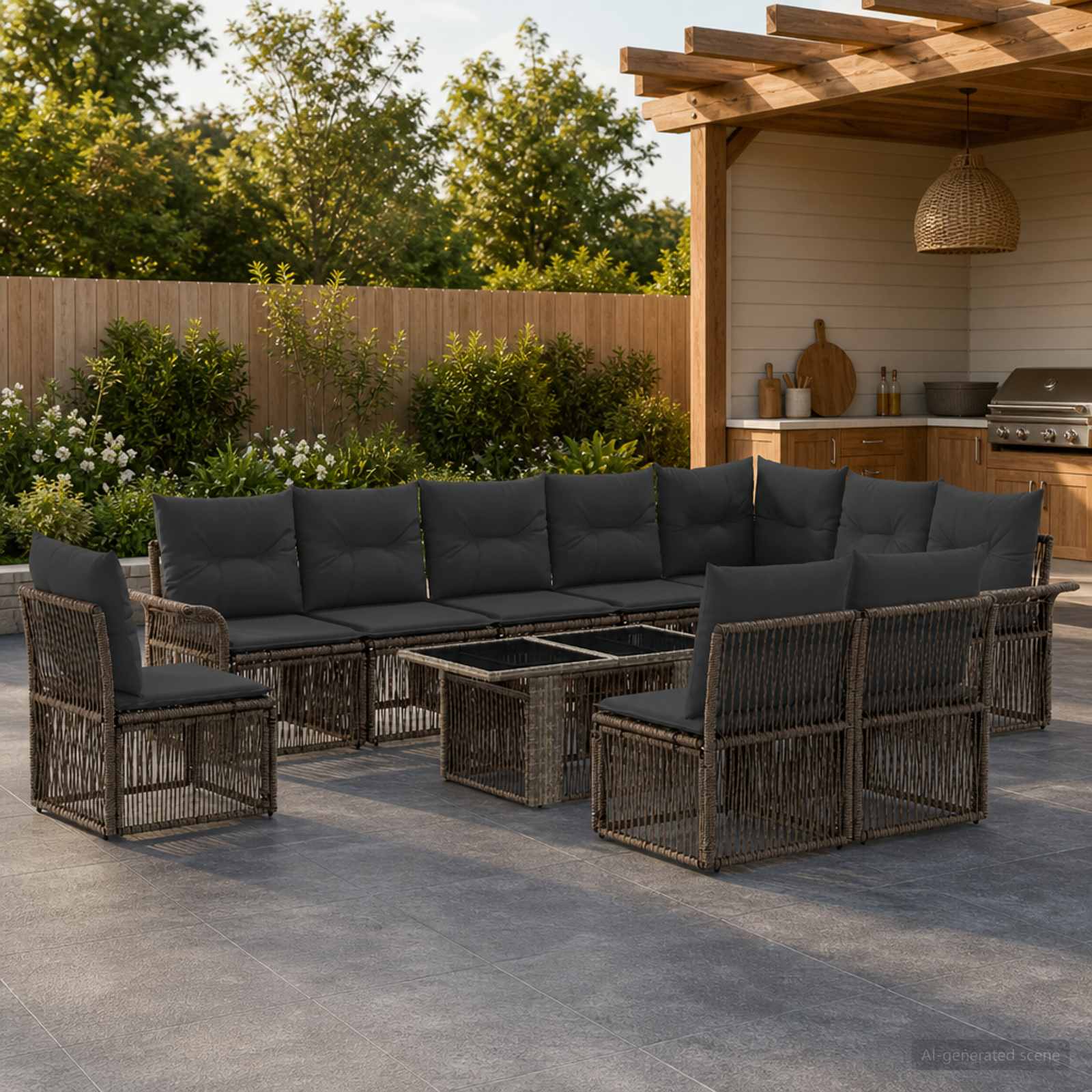 Gartensofa-set 11 stk. Grau und Dunkelgrau Poly-Rattan