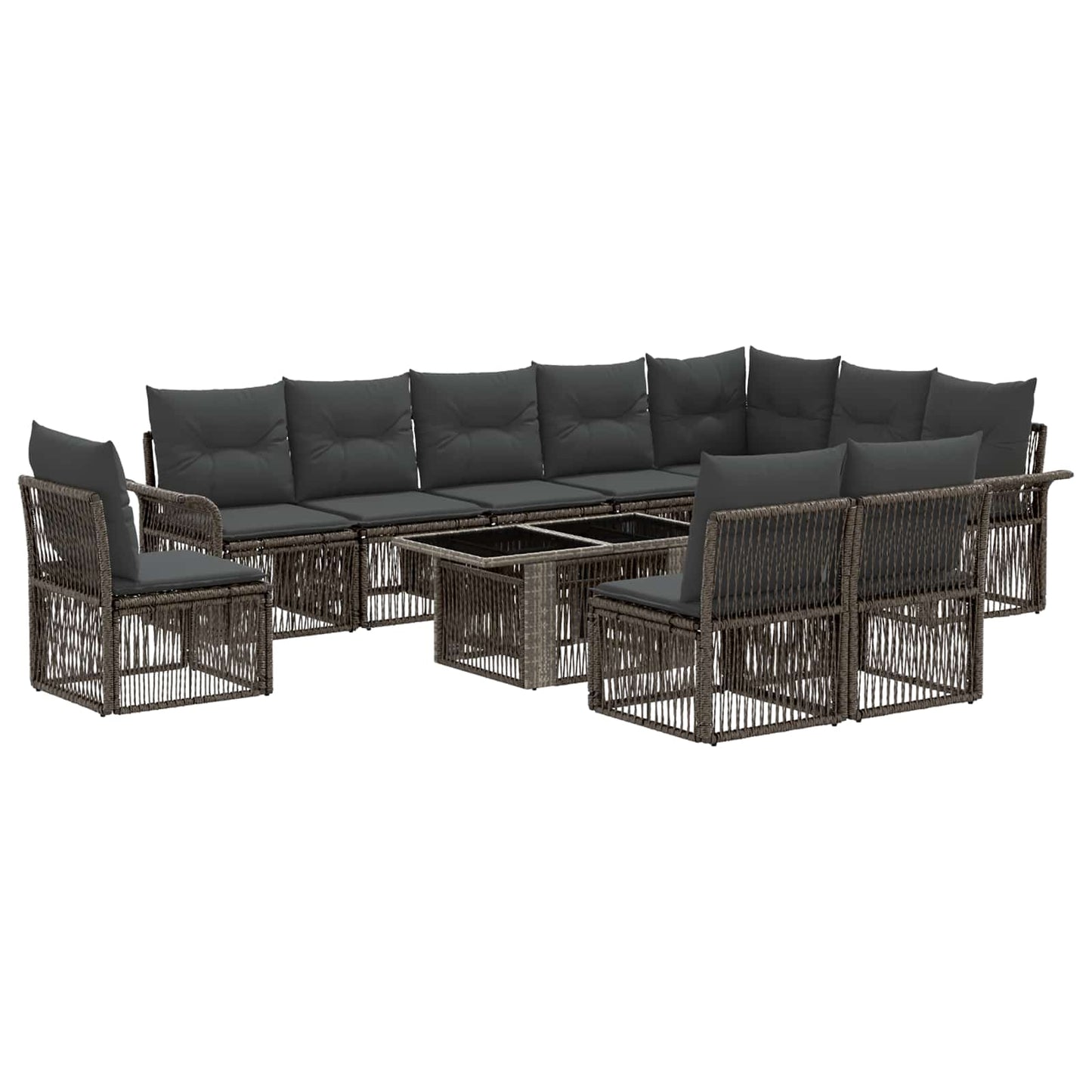 Gartensofa-set 11 stk. Grau und Dunkelgrau Poly-Rattan