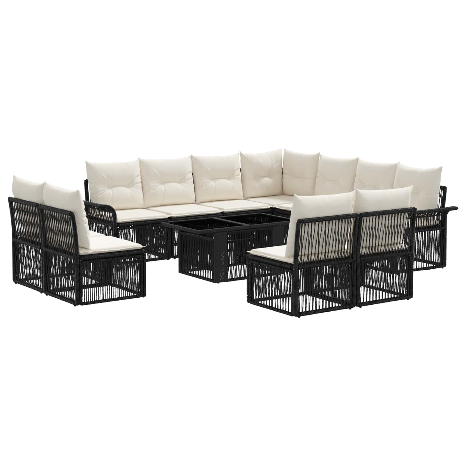 Gartensofa-set 12 stk. Schwarz und Cremeweiß Poly-Rattan