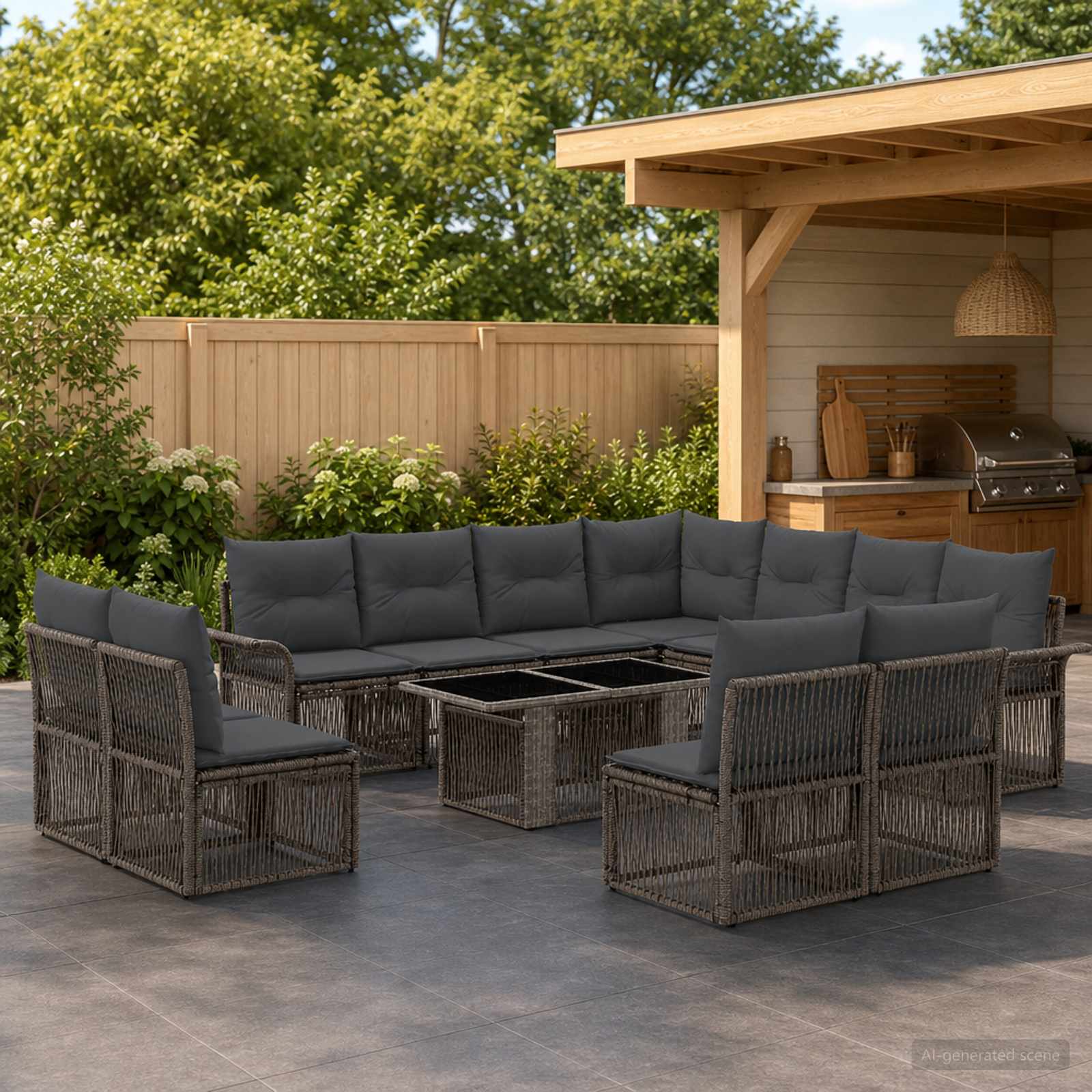 Gartensofa-set 12 stk. Grau und Dunkelgrau Poly-Rattan