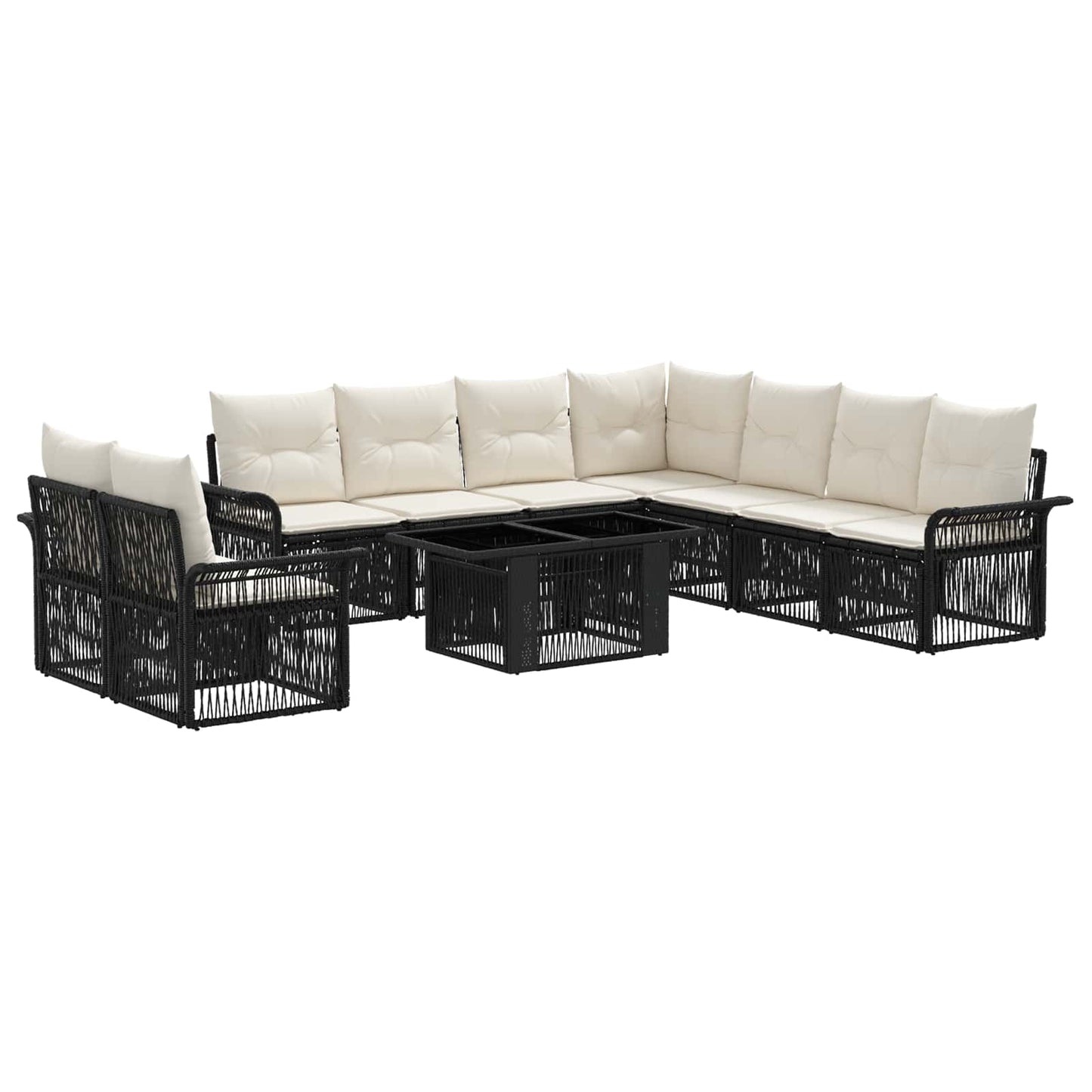 Gartensofa-set 10 stk. Schwarz und Cremeweiß Poly-Rattan
