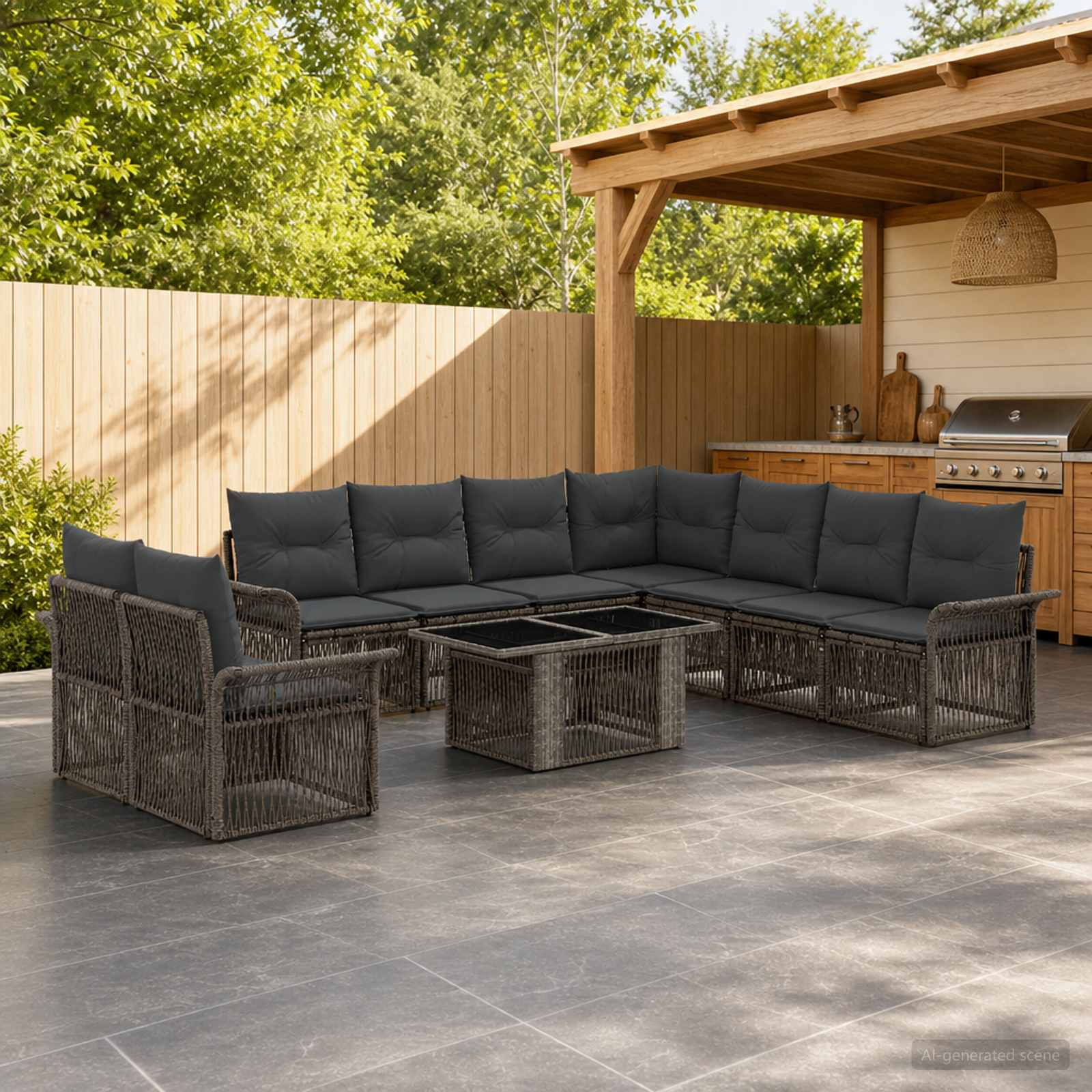 Gartensofa-set 10 stk. Grau und Dunkelgrau Poly-Rattan