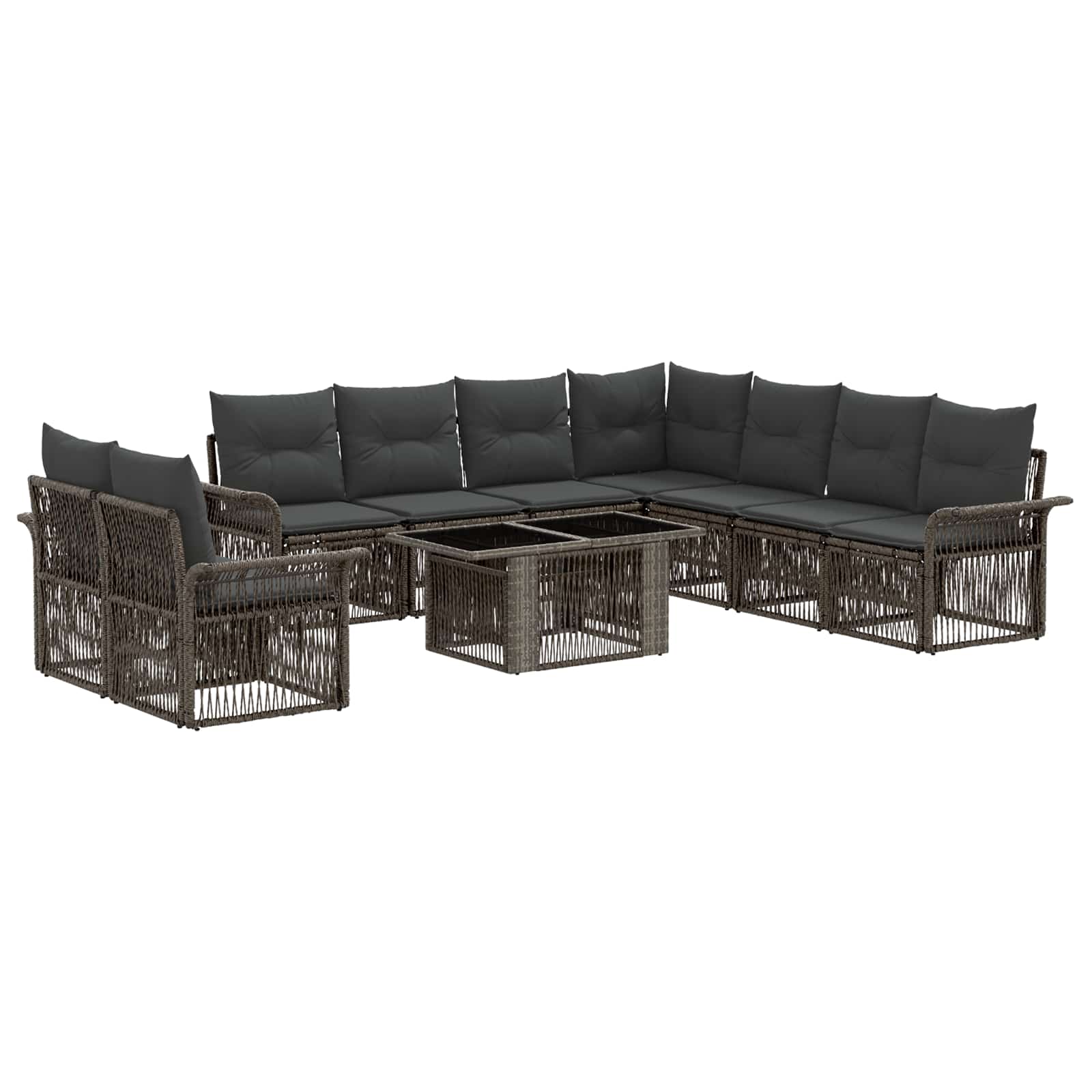 Gartensofa-set 10 stk. Grau und Dunkelgrau Poly-Rattan