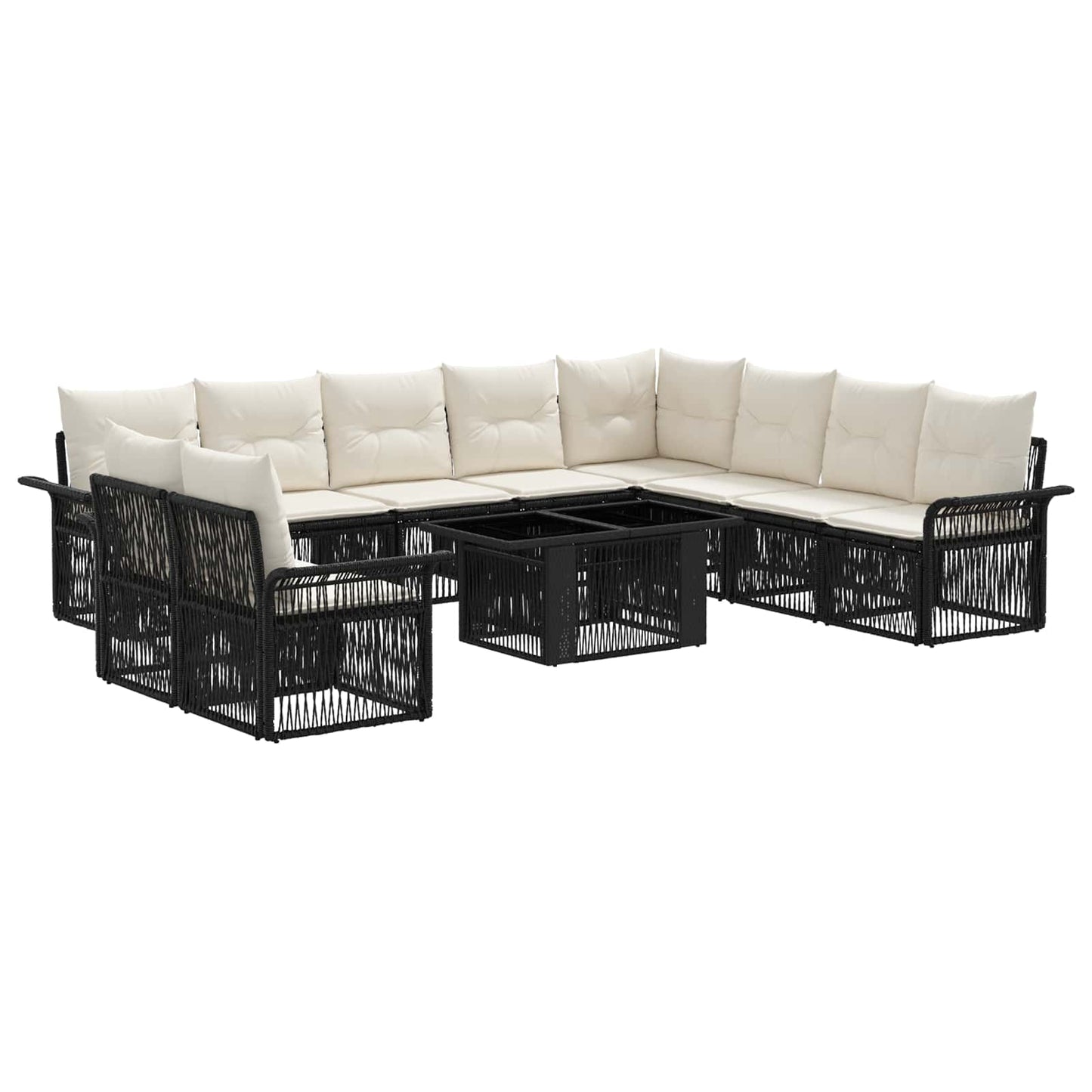 Gartensofa-set 11 stk. Schwarz und Cremeweiß Poly-Rattan