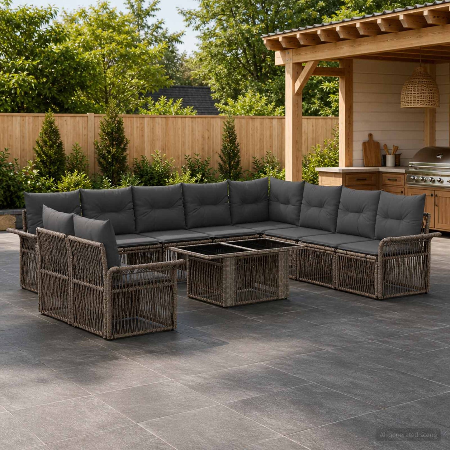 Gartensofa-set 11 stk. Grau und Dunkelgrau Poly-Rattan