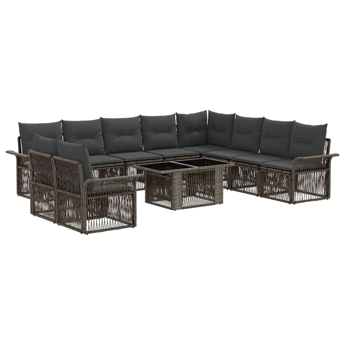 Gartensofa-set 11 stk. Grau und Dunkelgrau Poly-Rattan