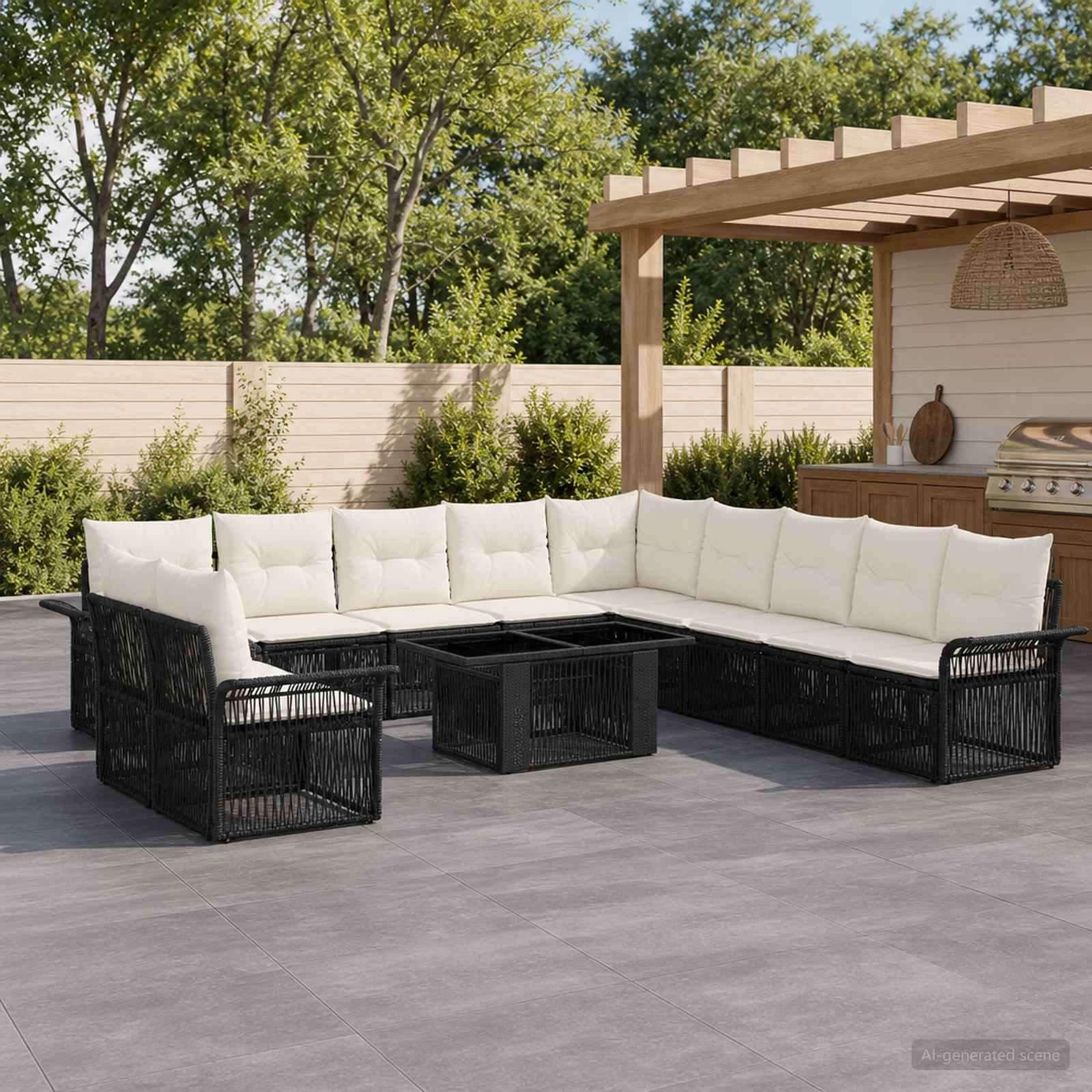 Gartensofa-set 12 stk. Schwarz und Cremeweiß Poly-Rattan