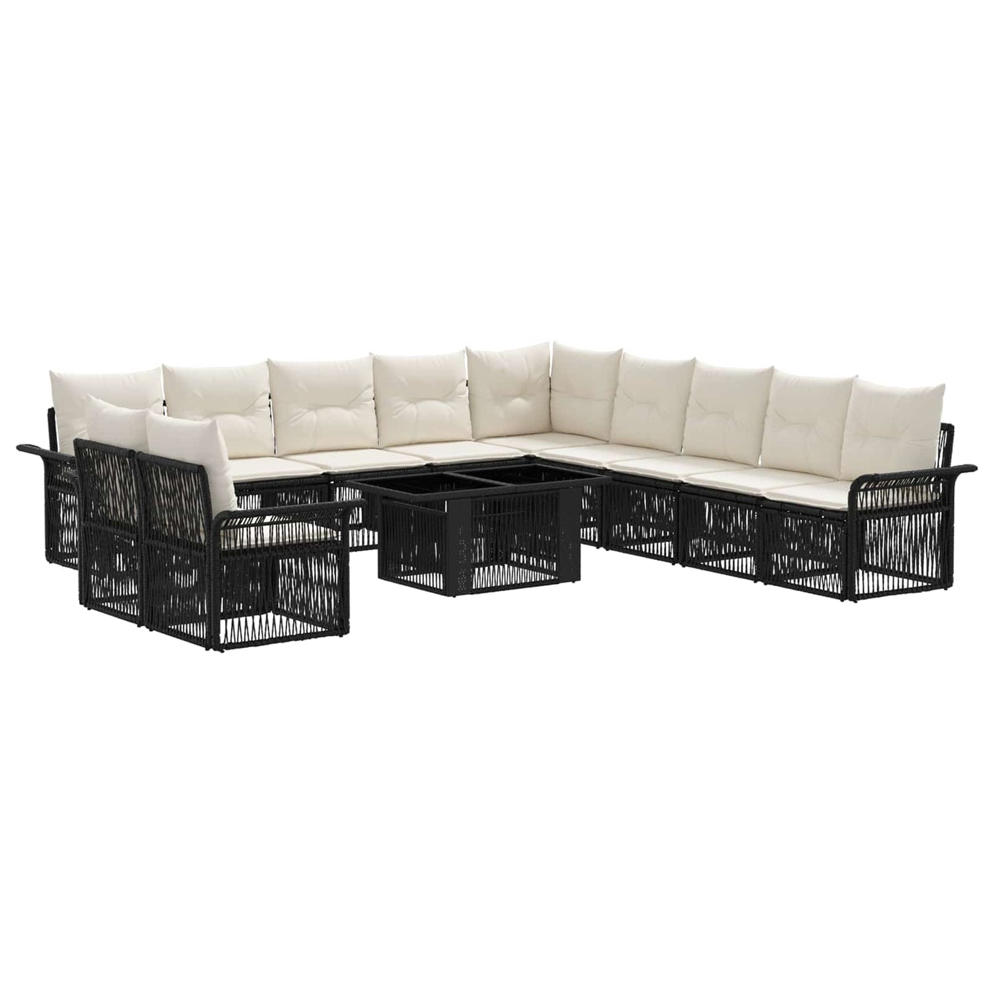 Gartensofa-set 12 stk. Schwarz und Cremeweiß Poly-Rattan