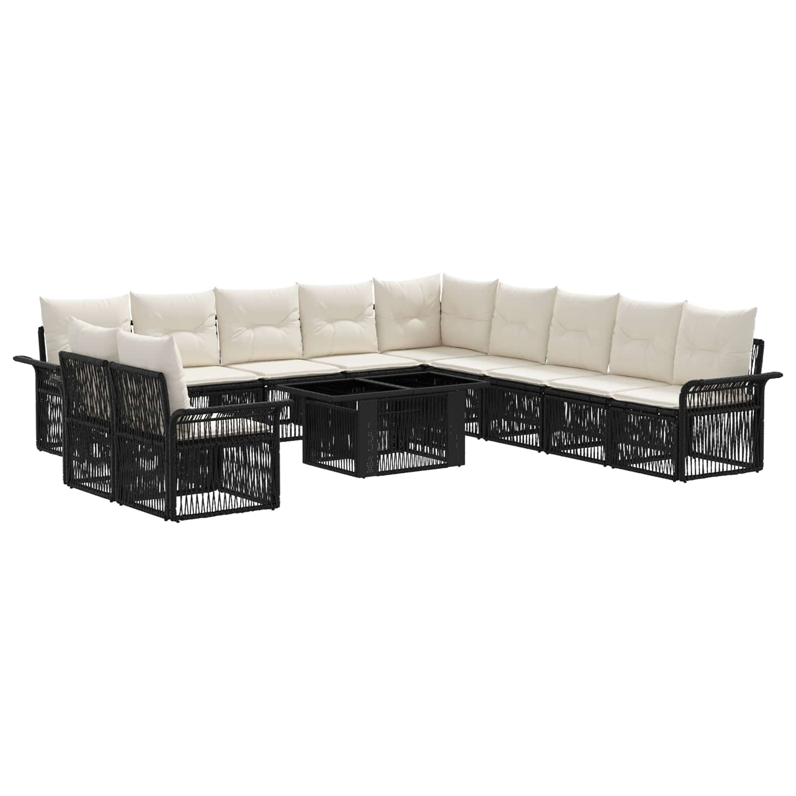 Gartensofa-set 12 stk. Schwarz und Cremeweiß Poly-Rattan