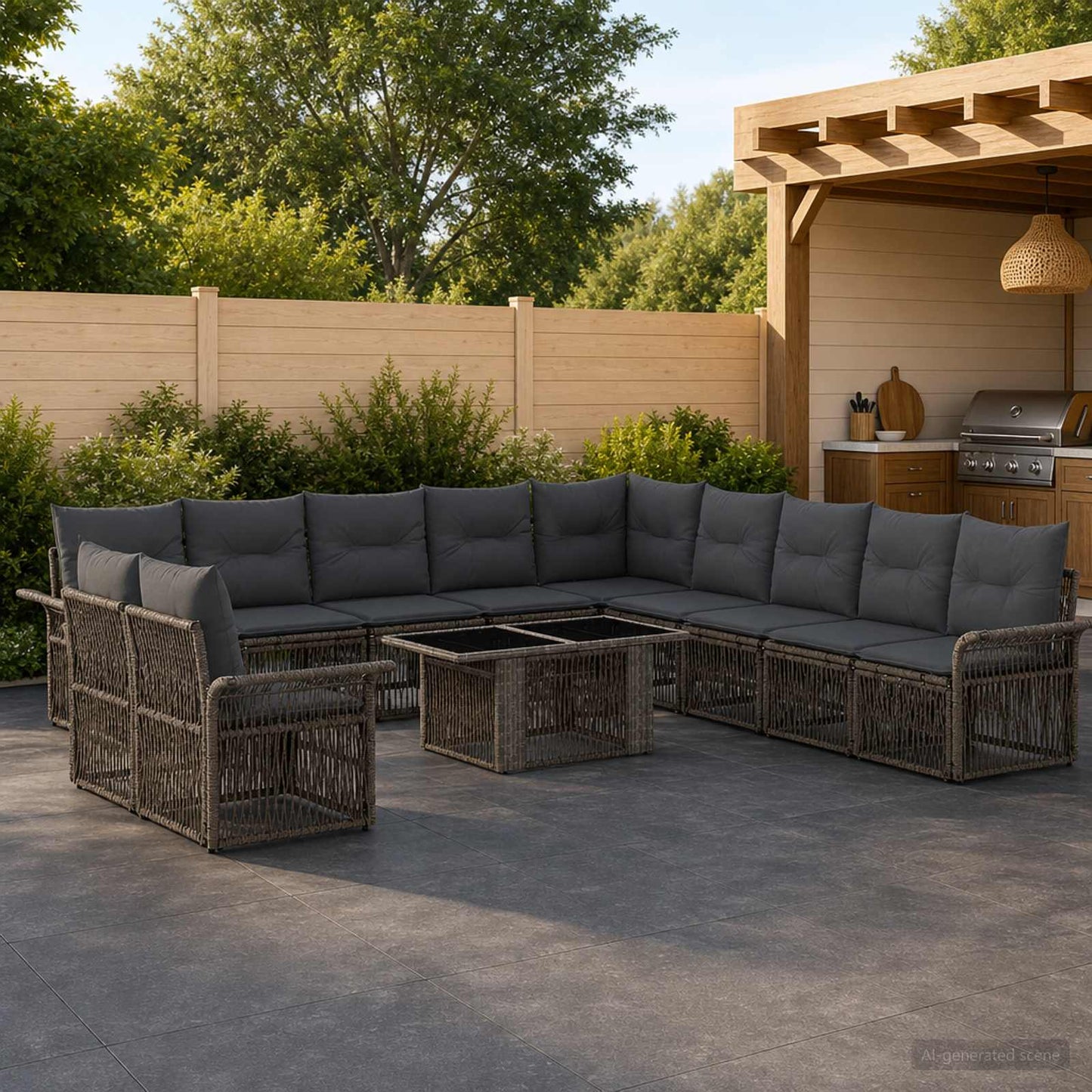 Gartensofa-set 12 stk. Grau und Dunkelgrau Poly-Rattan