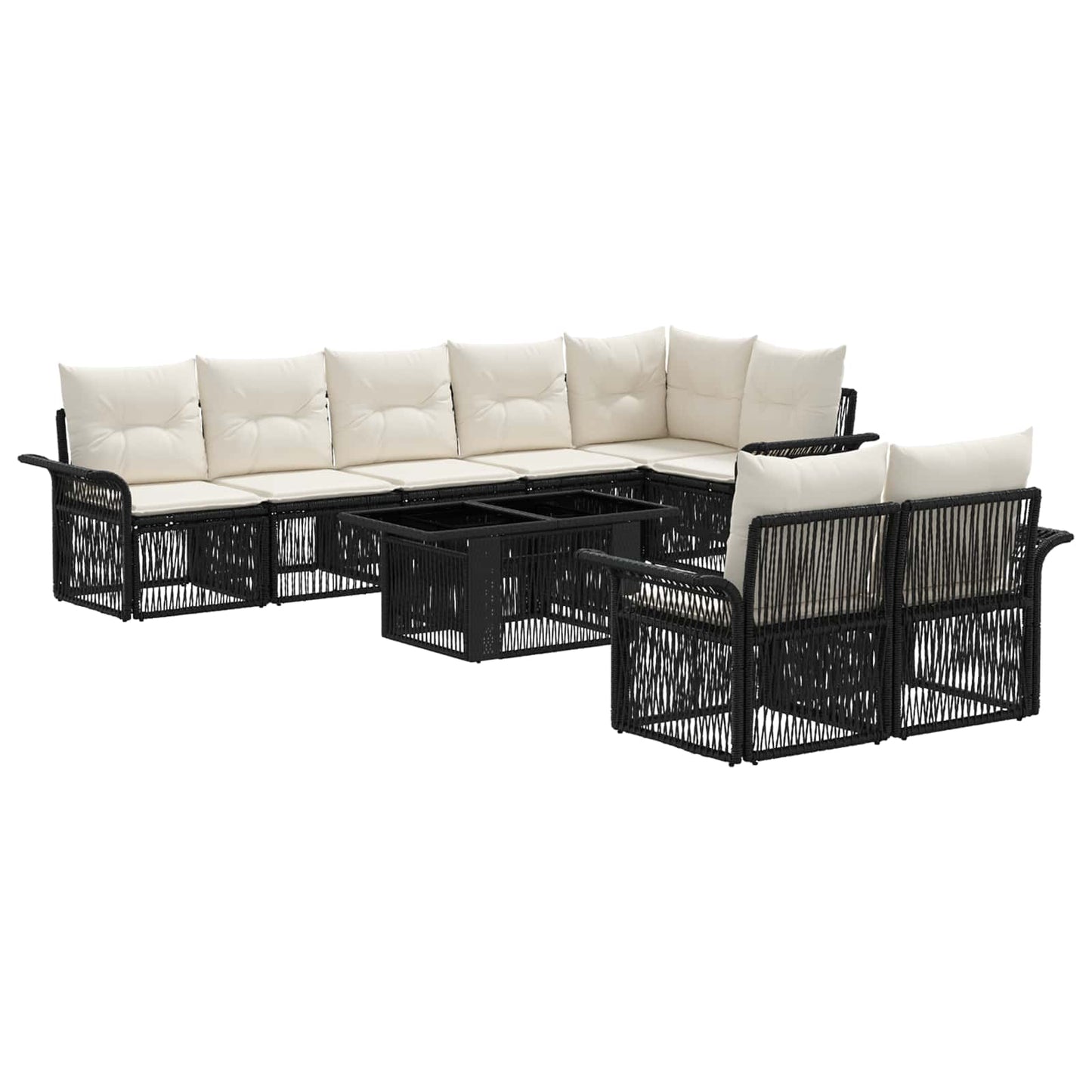 Gartensofa-set 9 stk. Schwarz und Cremeweiß Poly-Rattan