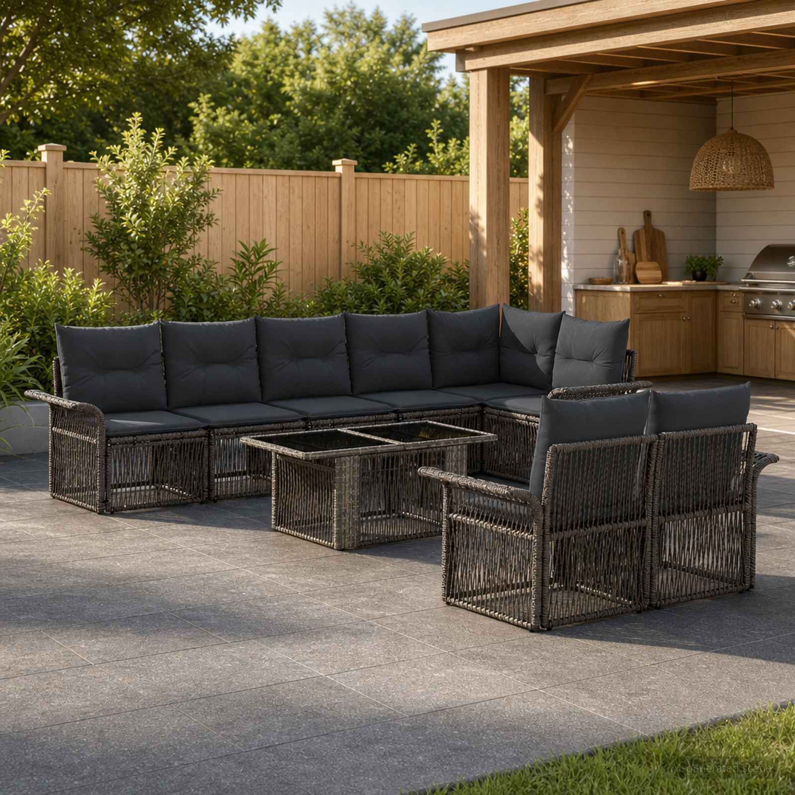 Gartensofa-set 9 stk. Grau und Dunkelgrau Poly-Rattan