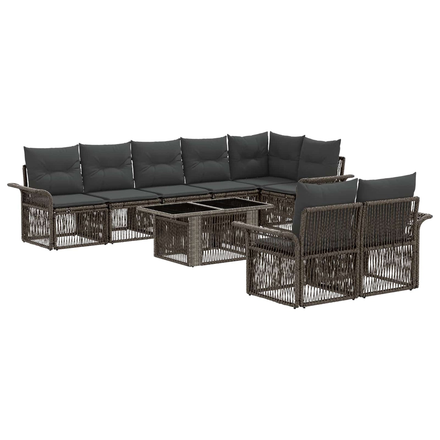 Gartensofa-set 9 stk. Grau und Dunkelgrau Poly-Rattan