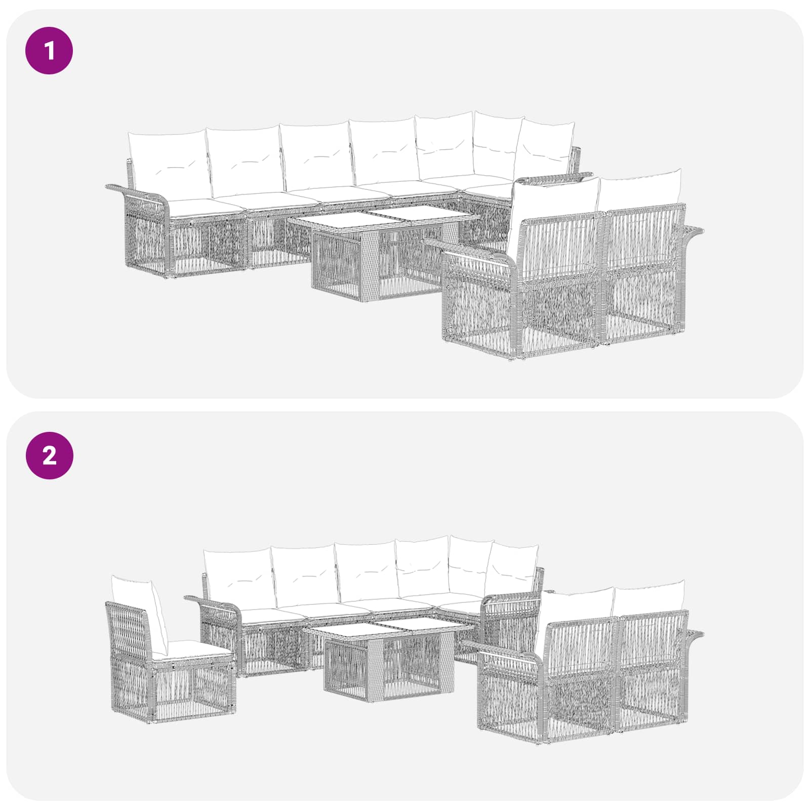 Gartensofa-set 9 stk. Grau und Dunkelgrau Poly-Rattan