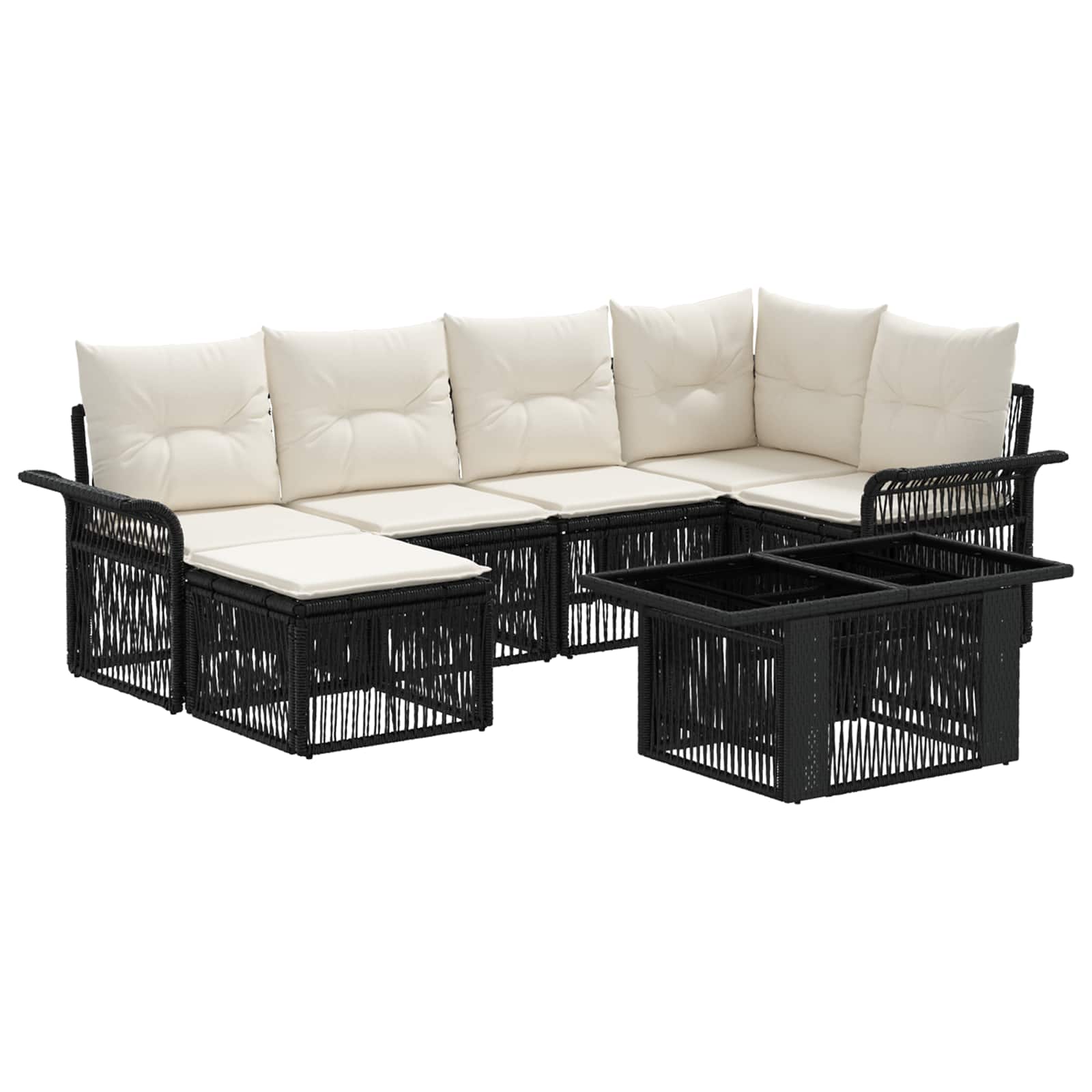 Gartensofa-set 7 stk. Schwarz und Cremeweiß Poly-Rattan