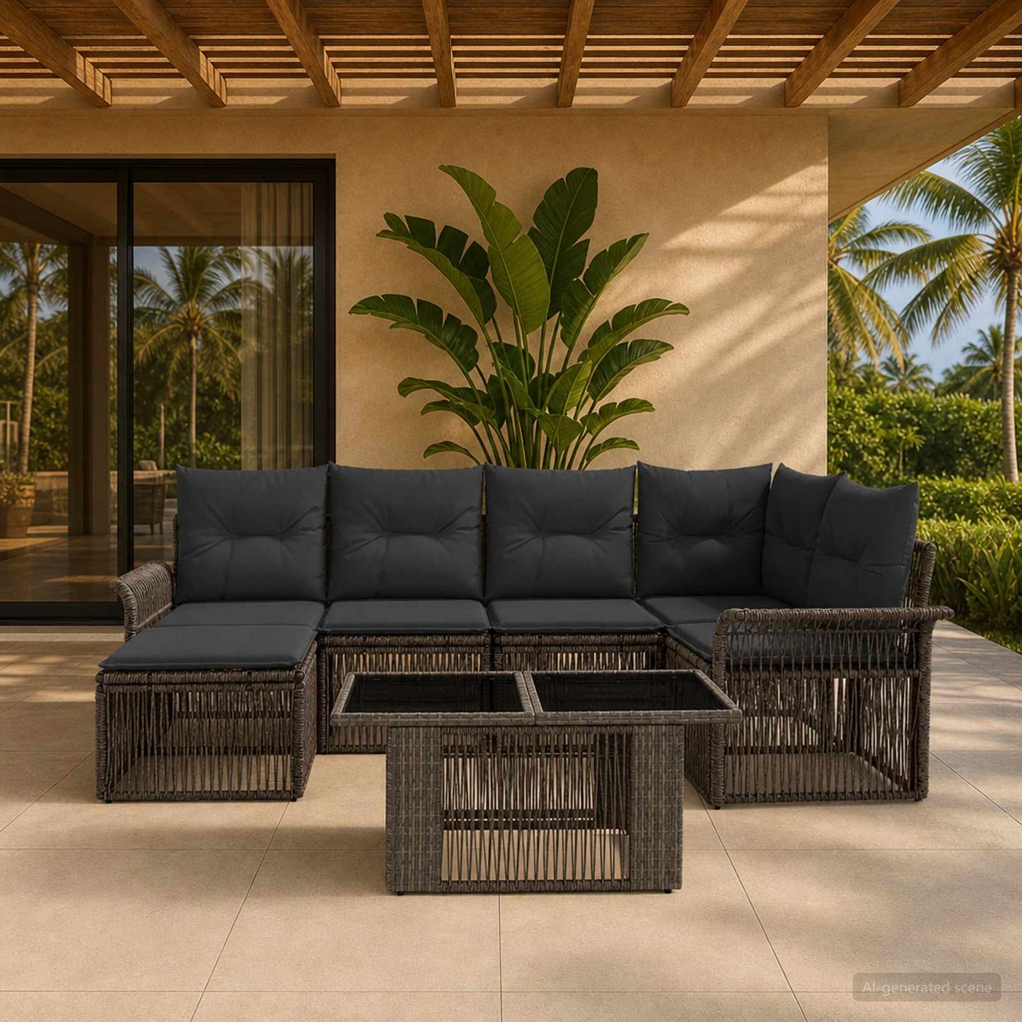 Gartensofa-set 7 stk. Grau und Dunkelgrau Poly-Rattan