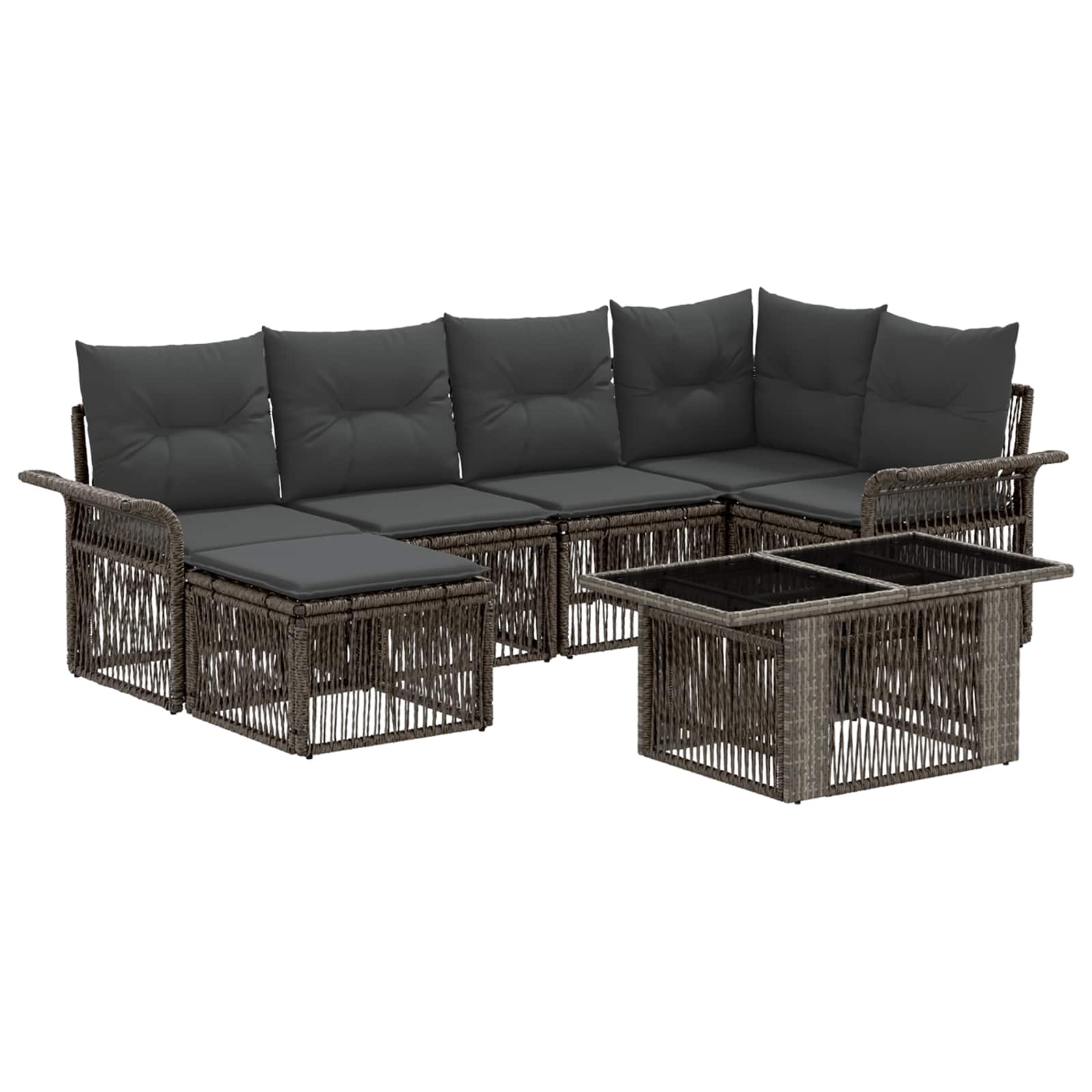 Gartensofa-set 7 stk. Grau und Dunkelgrau Poly-Rattan