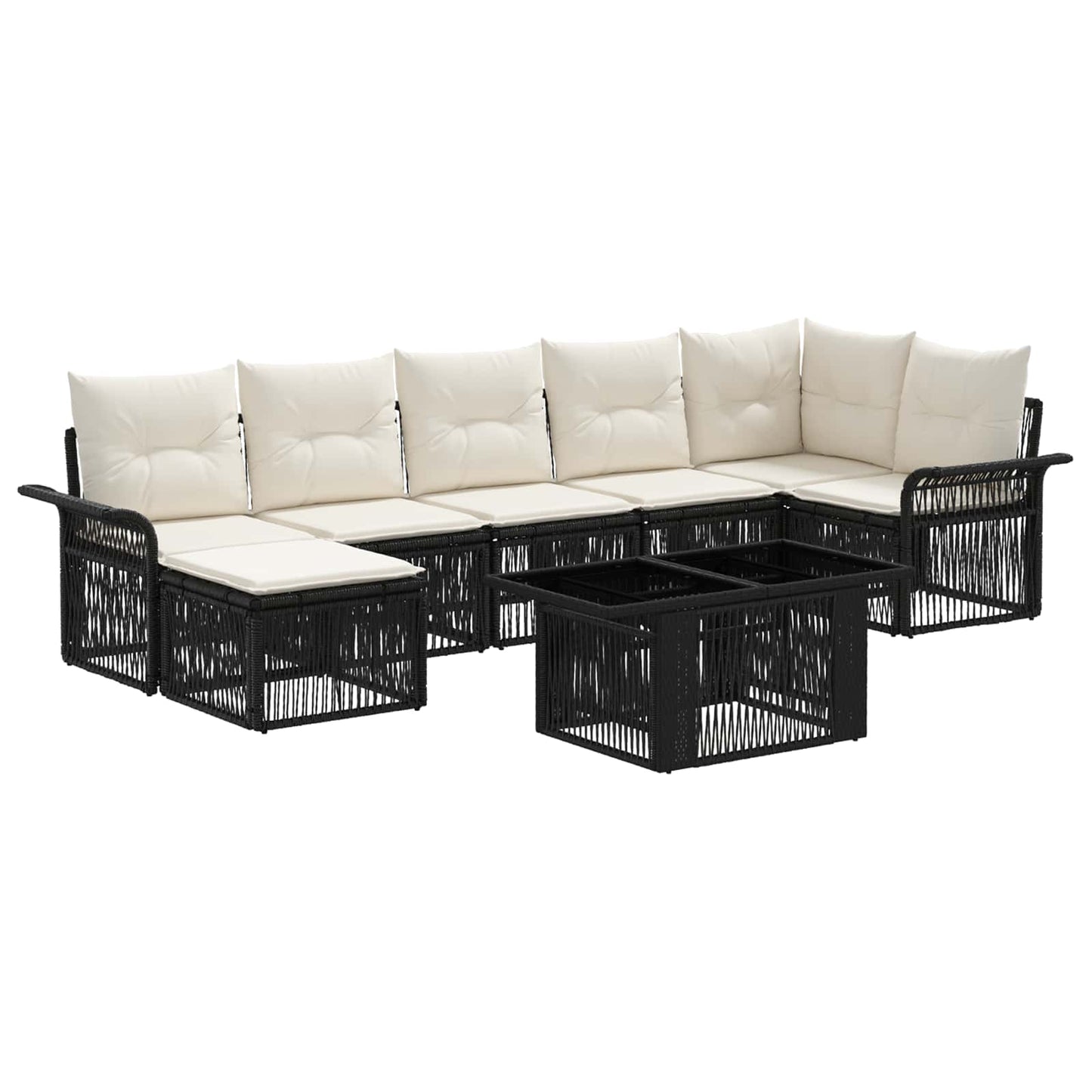 Gartensofa-set 8 stk. Schwarz und Cremeweiß Poly-Rattan