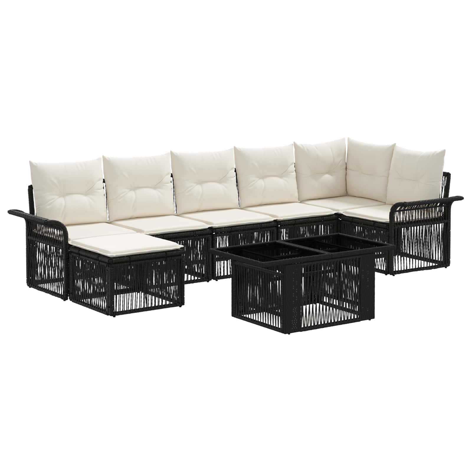 Gartensofa-set 8 stk. Schwarz und Cremeweiß Poly-Rattan