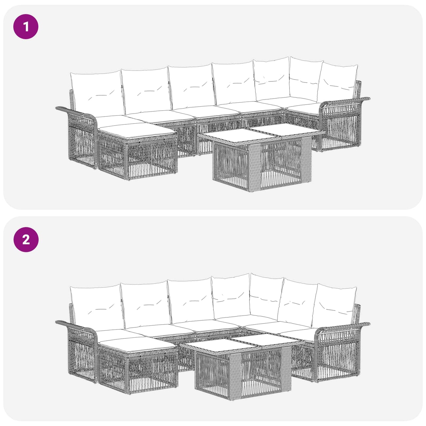 Gartensofa-set 8 stk. Schwarz und Cremeweiß Poly-Rattan
