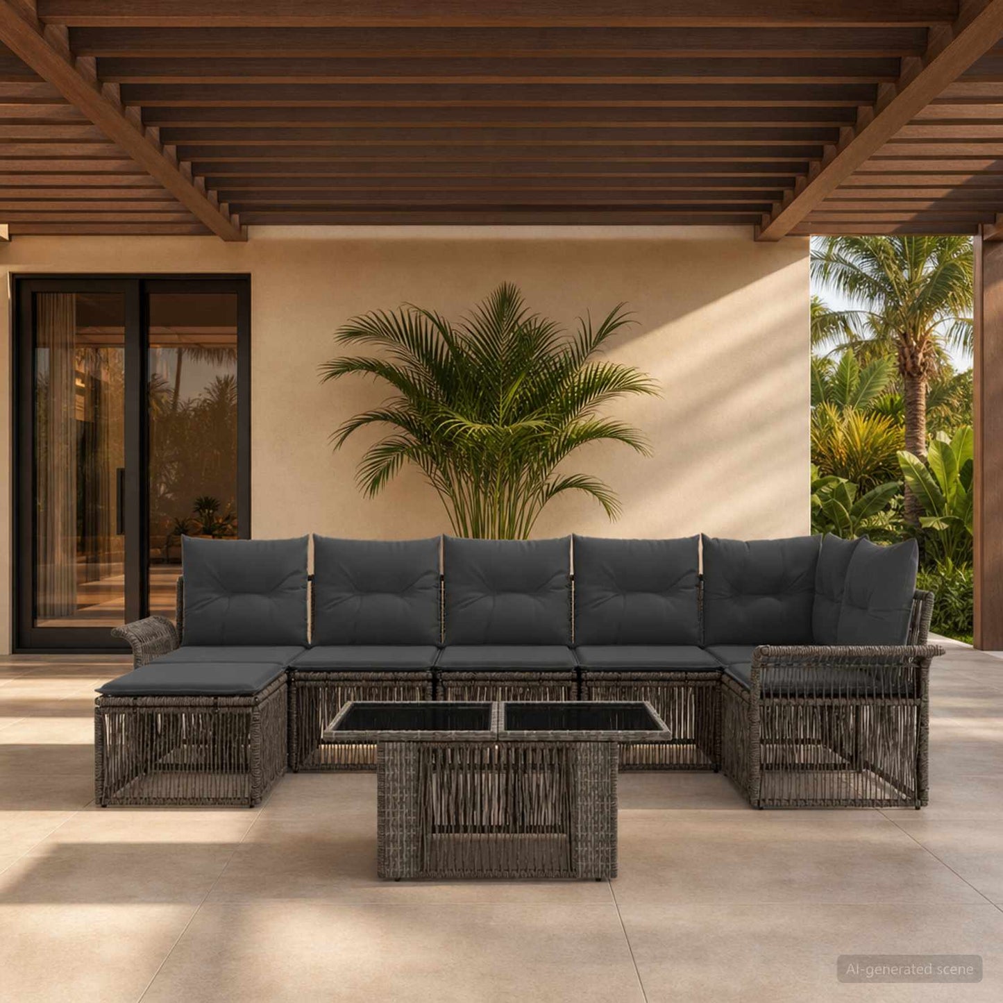 Gartensofa-set 8 stk. Grau und Dunkelgrau Poly-Rattan
