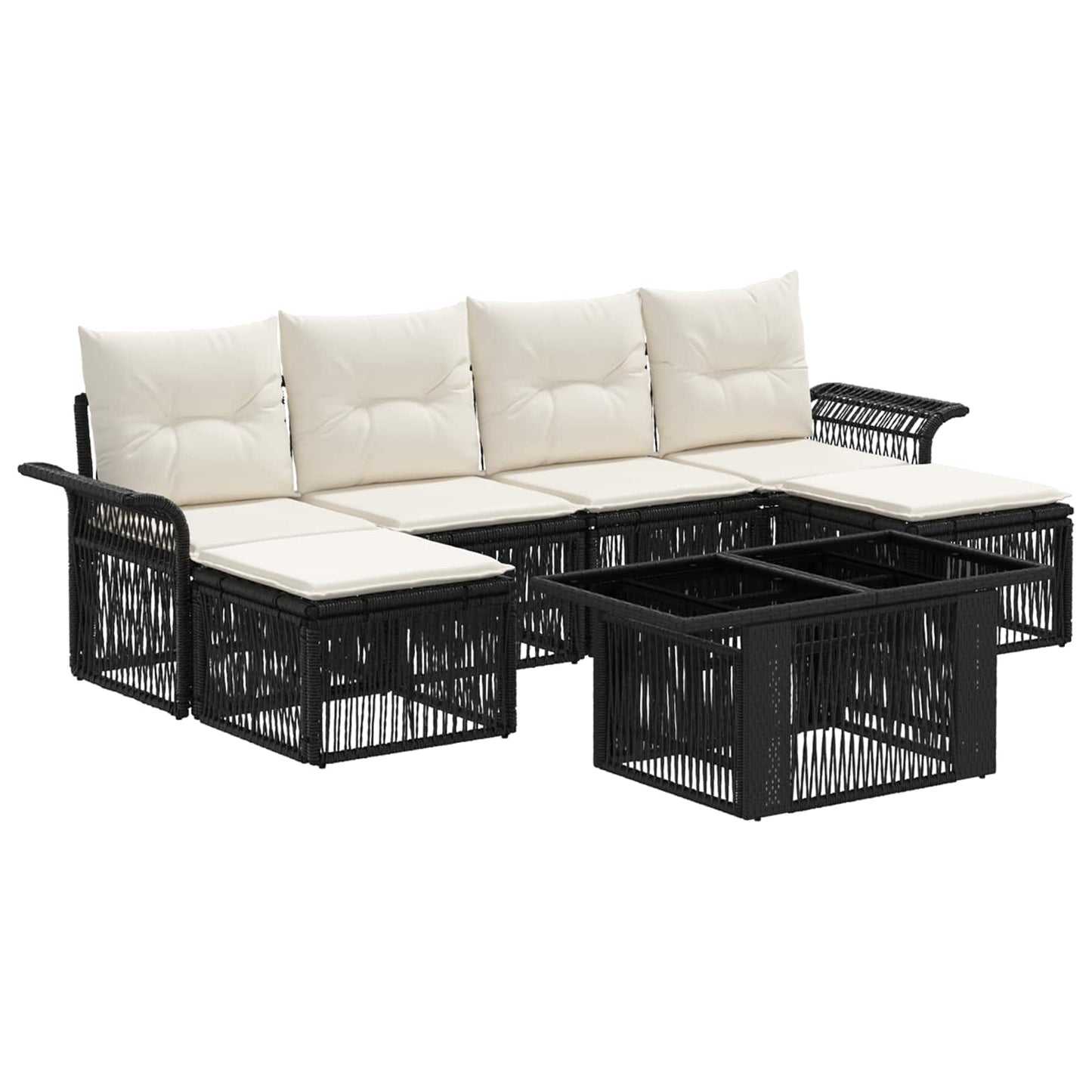 Gartensofa-set 7 stk. Schwarz und Cremeweiß Poly-Rattan