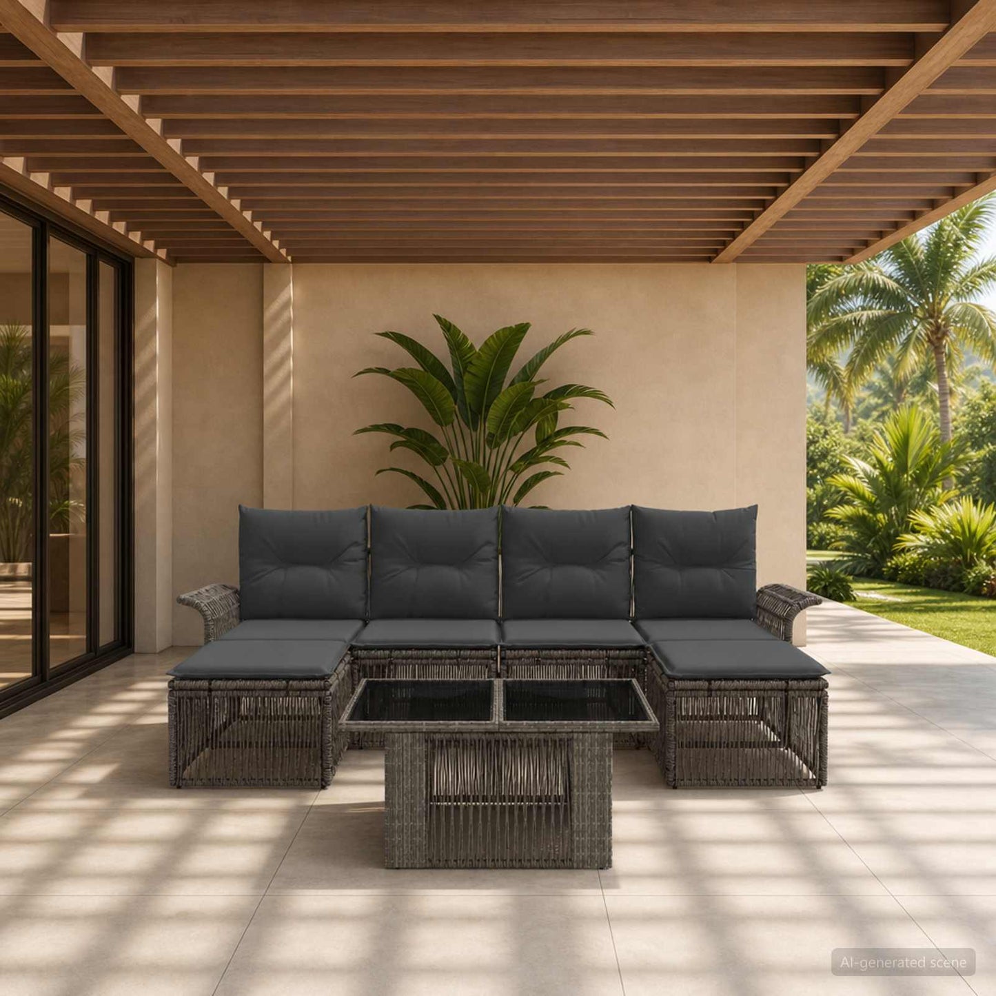 Gartensofa-set 7 stk. Grau und Dunkelgrau Poly-Rattan