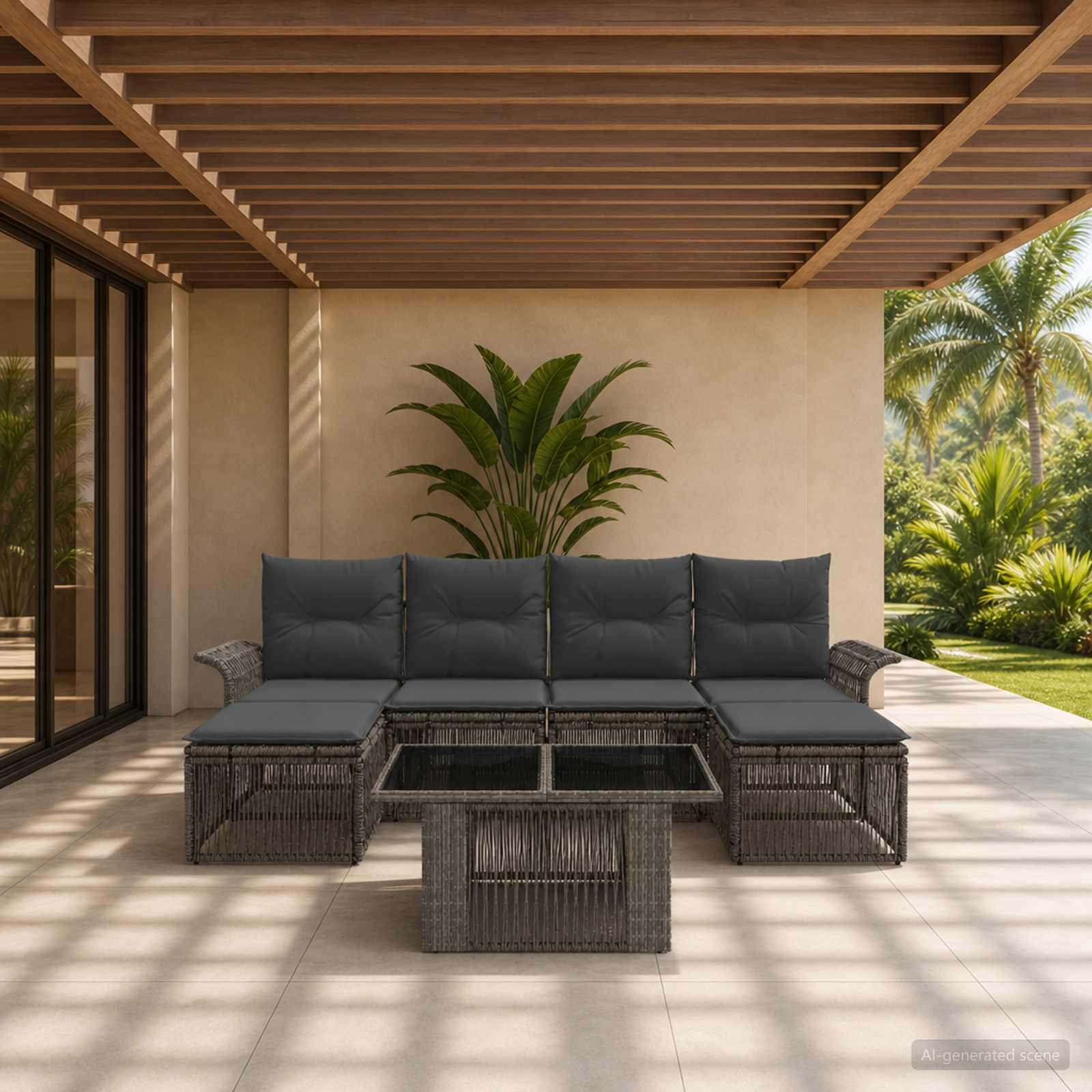 Gartensofa-set 7 stk. Grau und Dunkelgrau Poly-Rattan