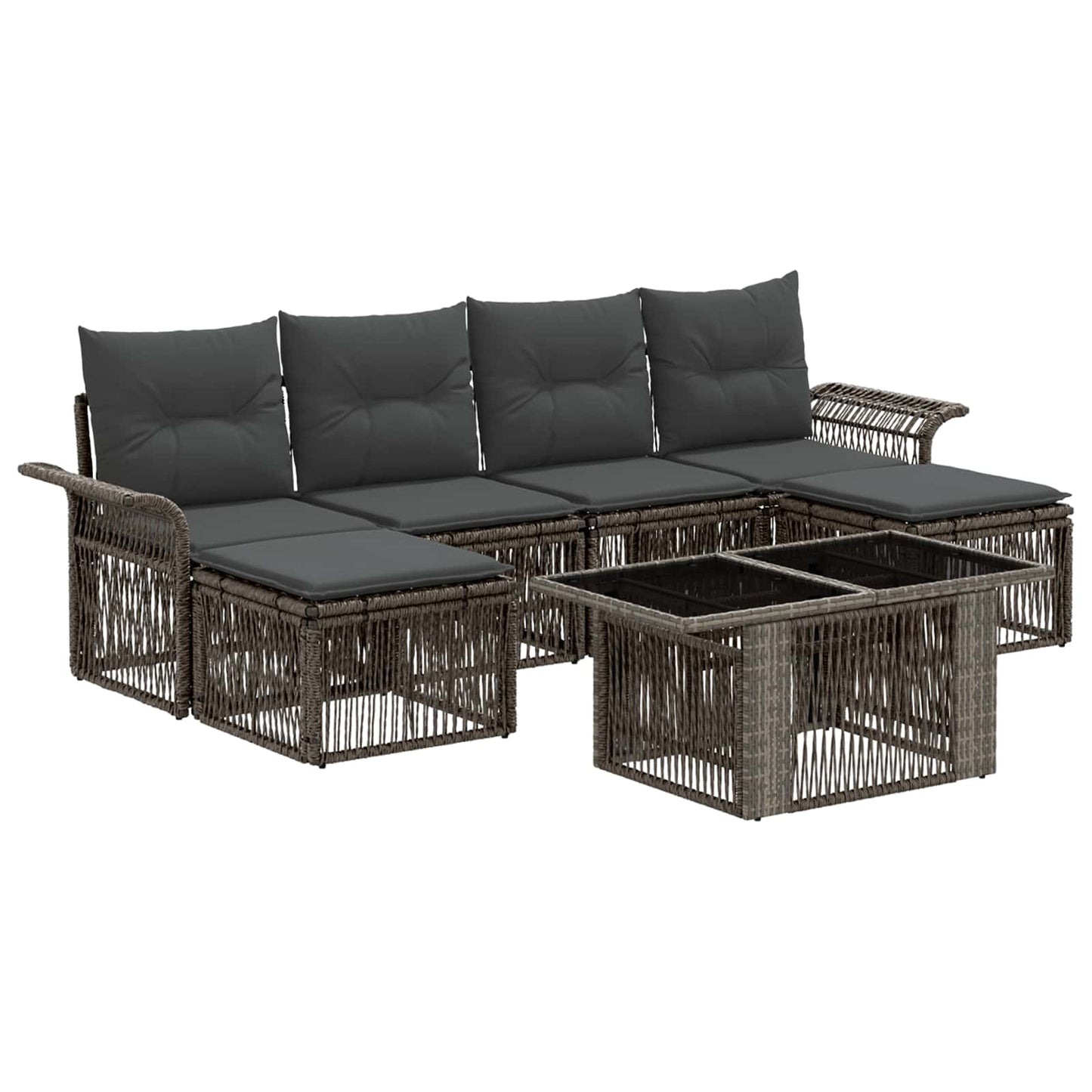 Gartensofa-set 7 stk. Grau und Dunkelgrau Poly-Rattan