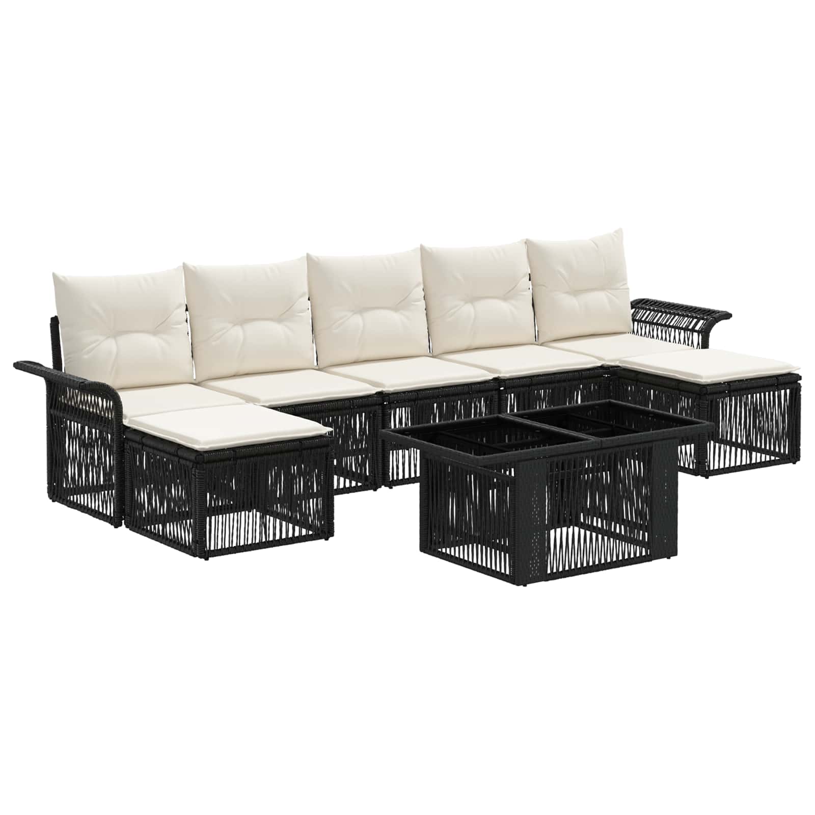Gartensofa-set 8 stk. Schwarz und Cremeweiß Poly-Rattan