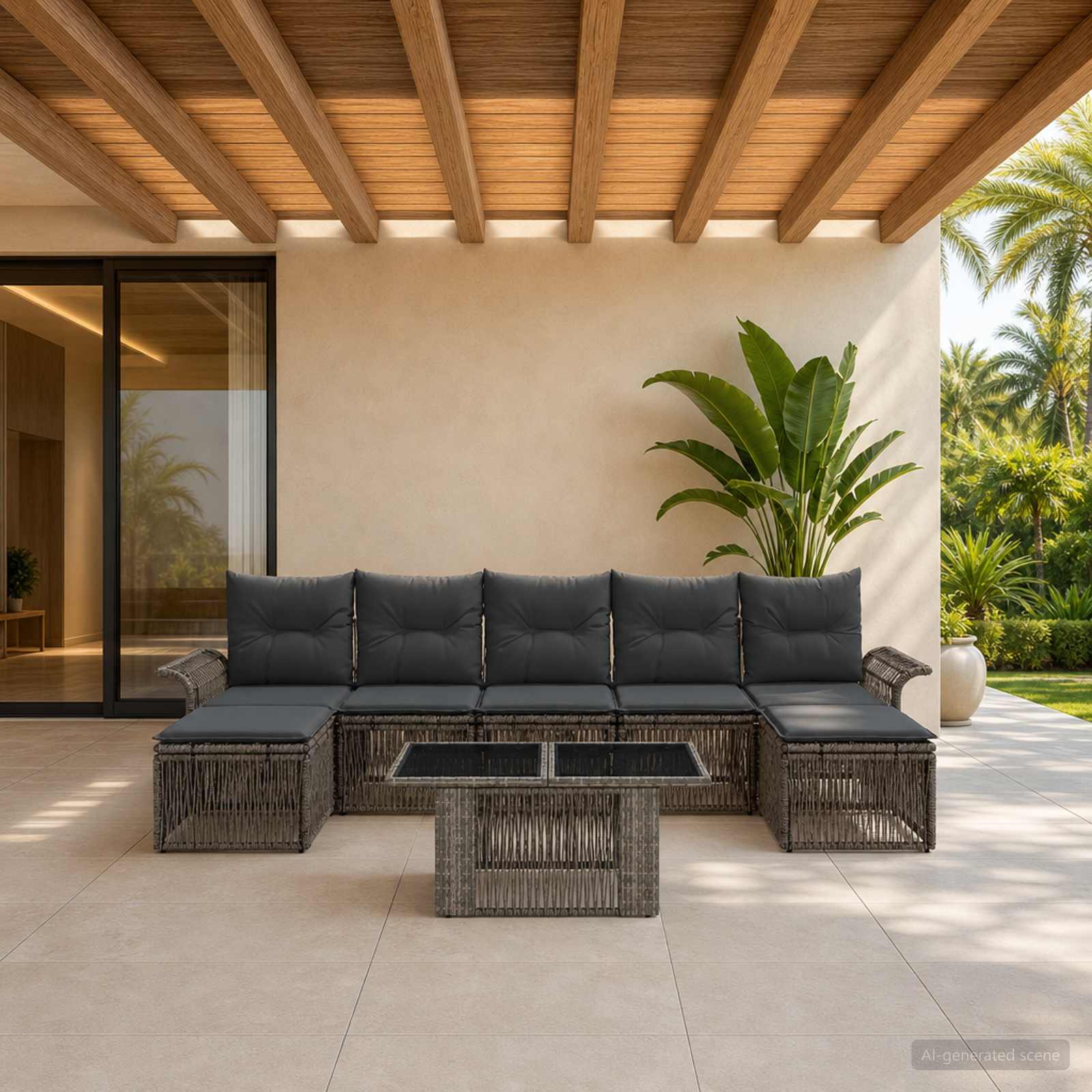 Gartensofa-set 8 stk. Grau und Dunkelgrau Poly-Rattan
