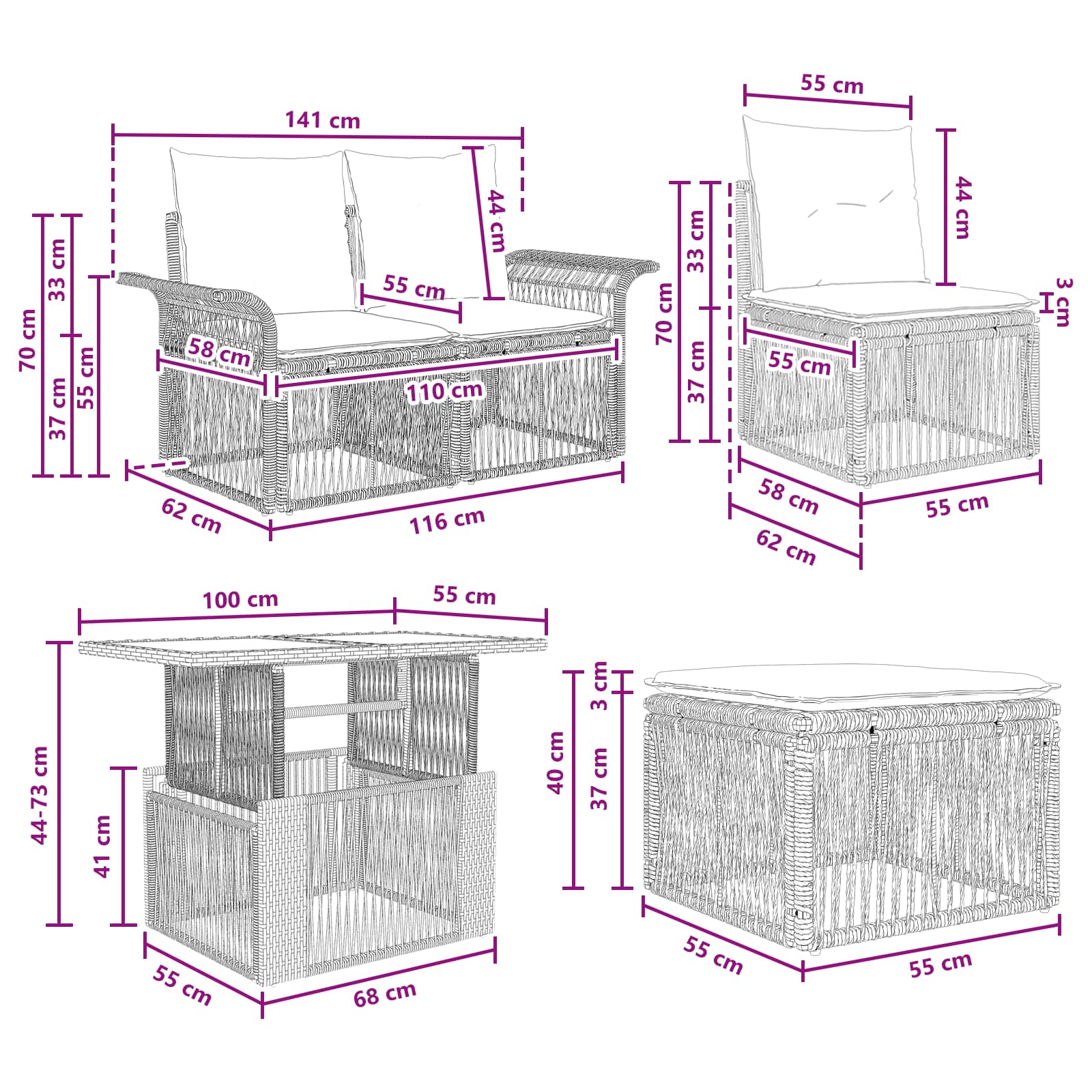 Gartensofa-set 8 stk. Grau und Dunkelgrau Poly-Rattan