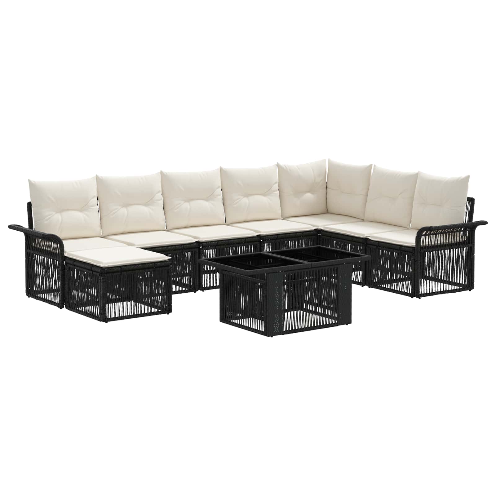 Gartensofa-set 9 stk. Schwarz und Cremeweiß Poly-Rattan
