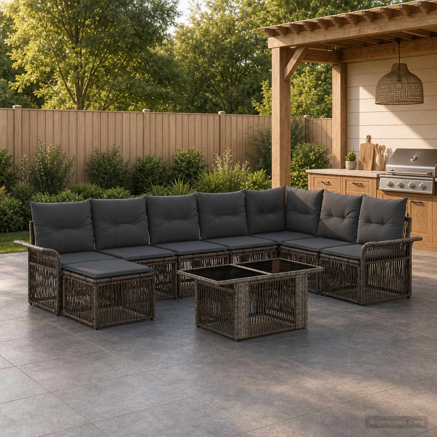 Gartensofa-set 9 stk. Grau und Dunkelgrau Poly-Rattan