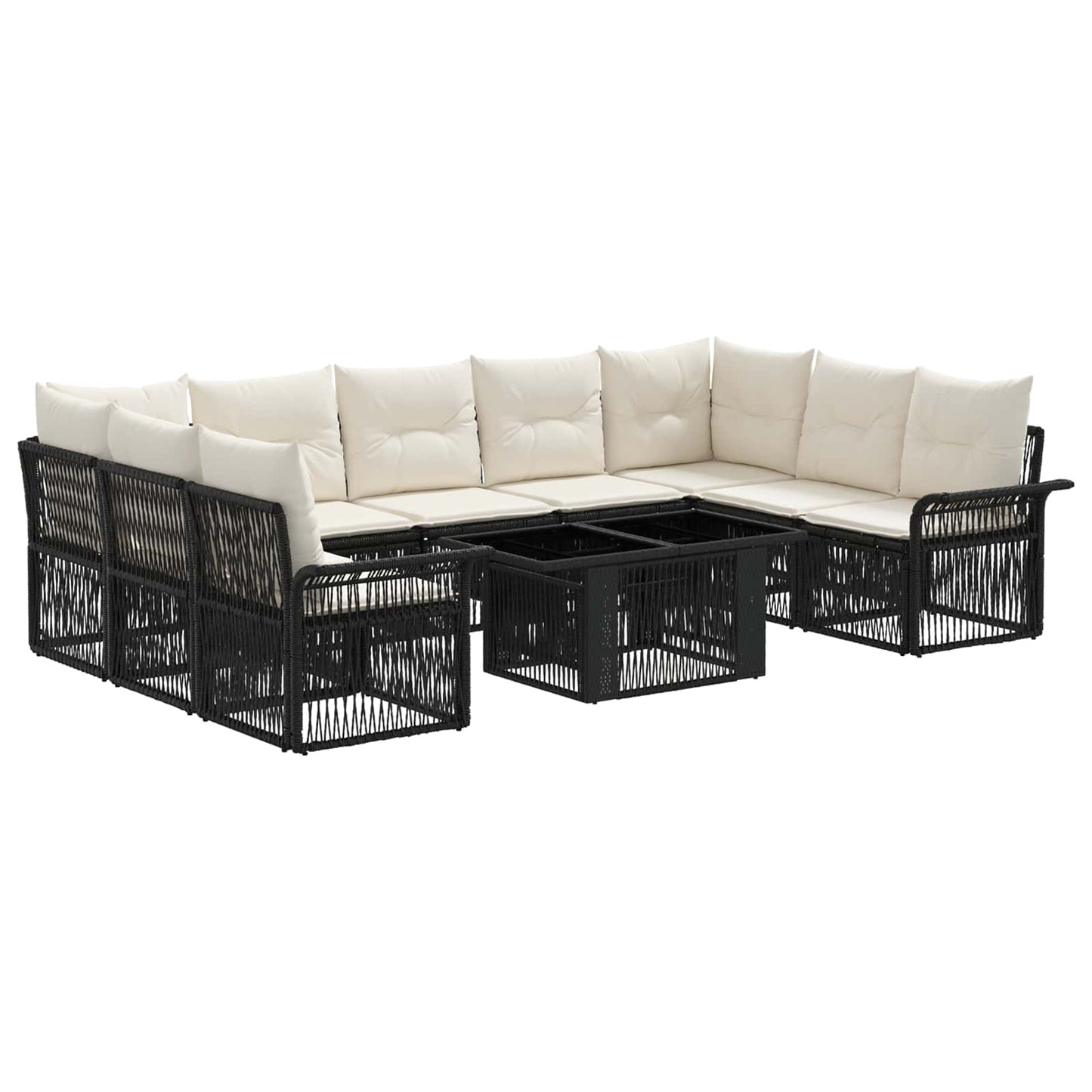 Gartensofa-set 10 stk. Schwarz und Cremeweiß Poly-Rattan
