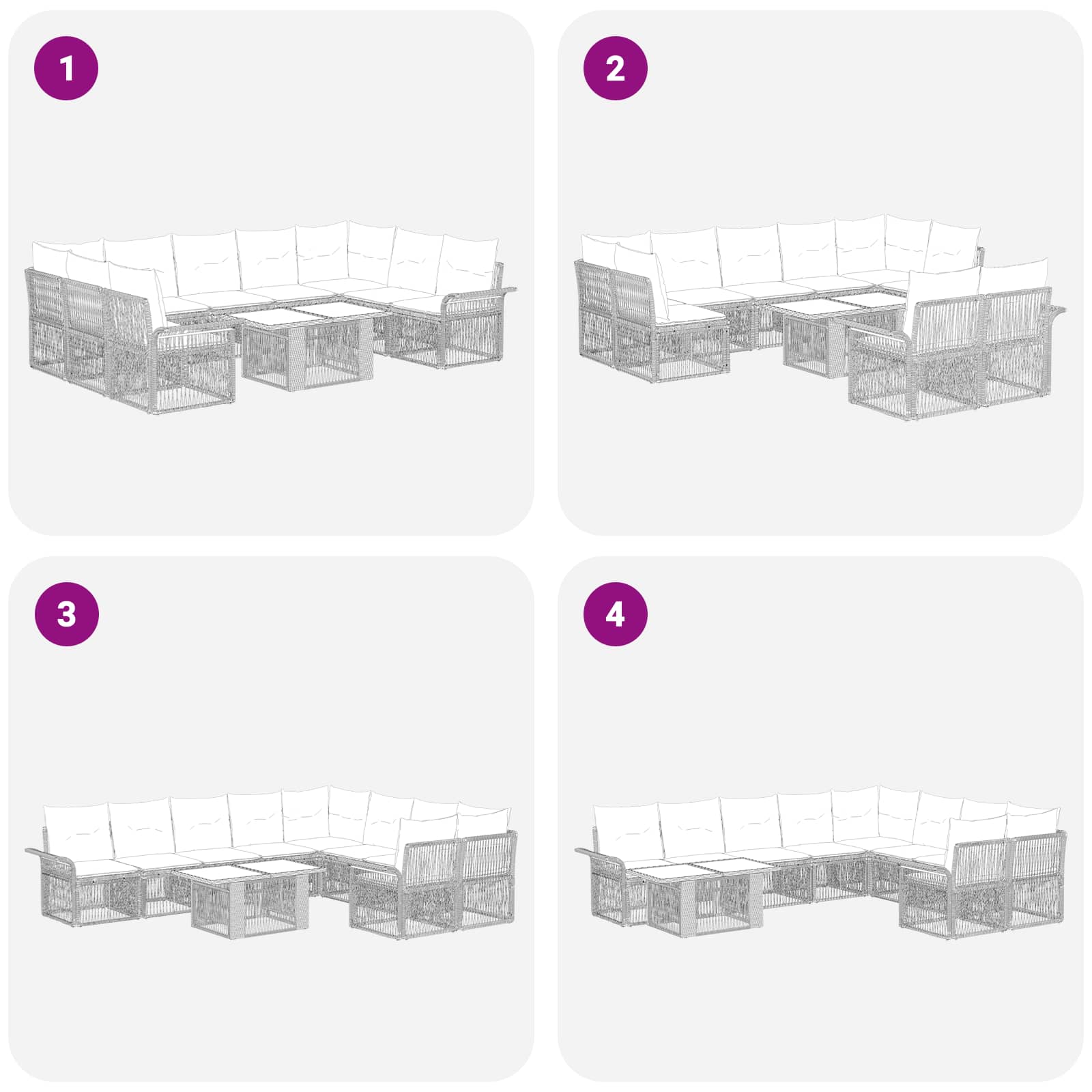 Gartensofa-set 10 stk. Schwarz und Cremeweiß Poly-Rattan