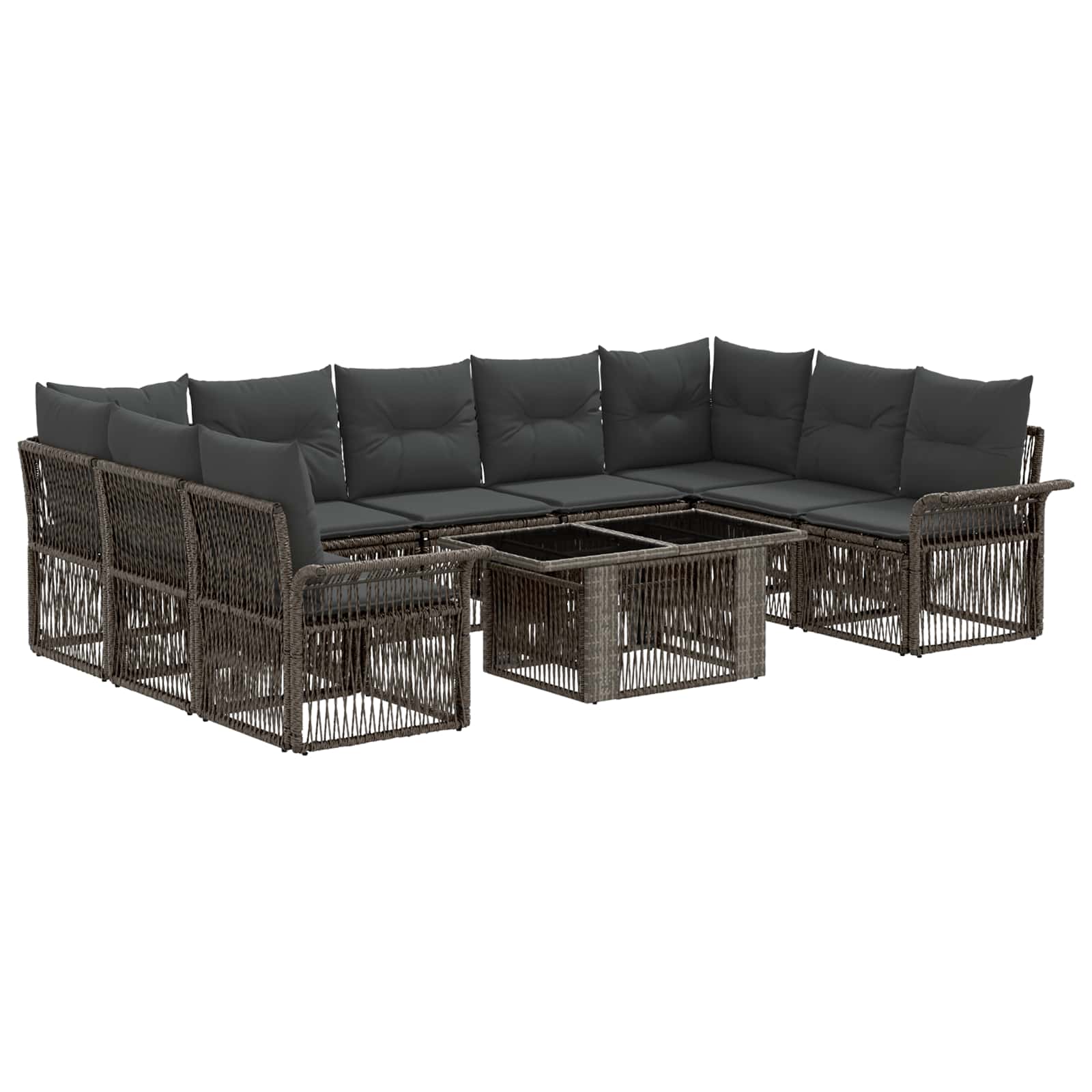 Gartensofa-set 10 stk. Grau und Dunkelgrau Poly-Rattan